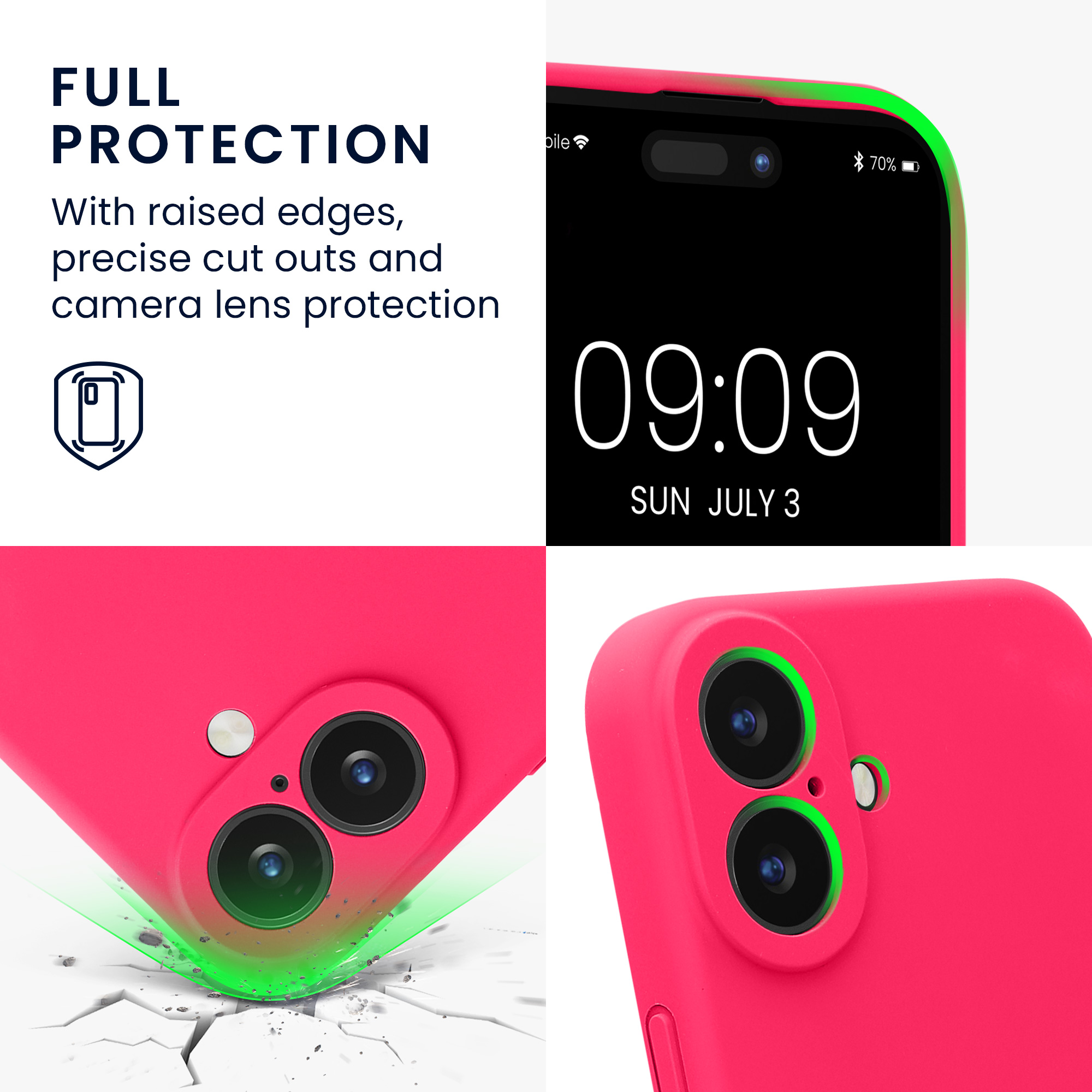 Pouzdro pro Apple iPhone 16 kwmobile tenké Soft Touch silikonové - neonově růžová