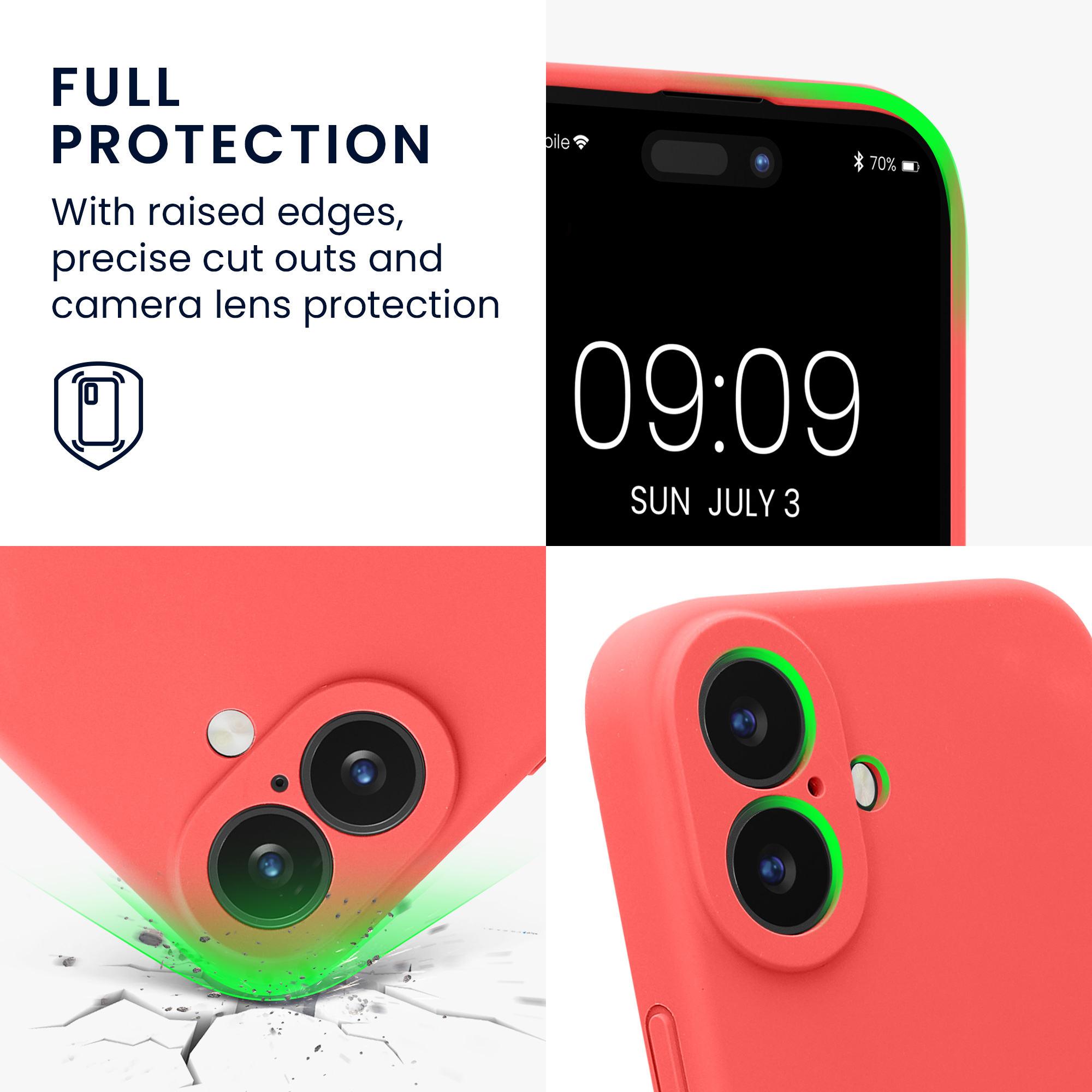 Pouzdro pro Apple iPhone 16 kwmobile tenké Soft Touch silikonové - neonově korálová