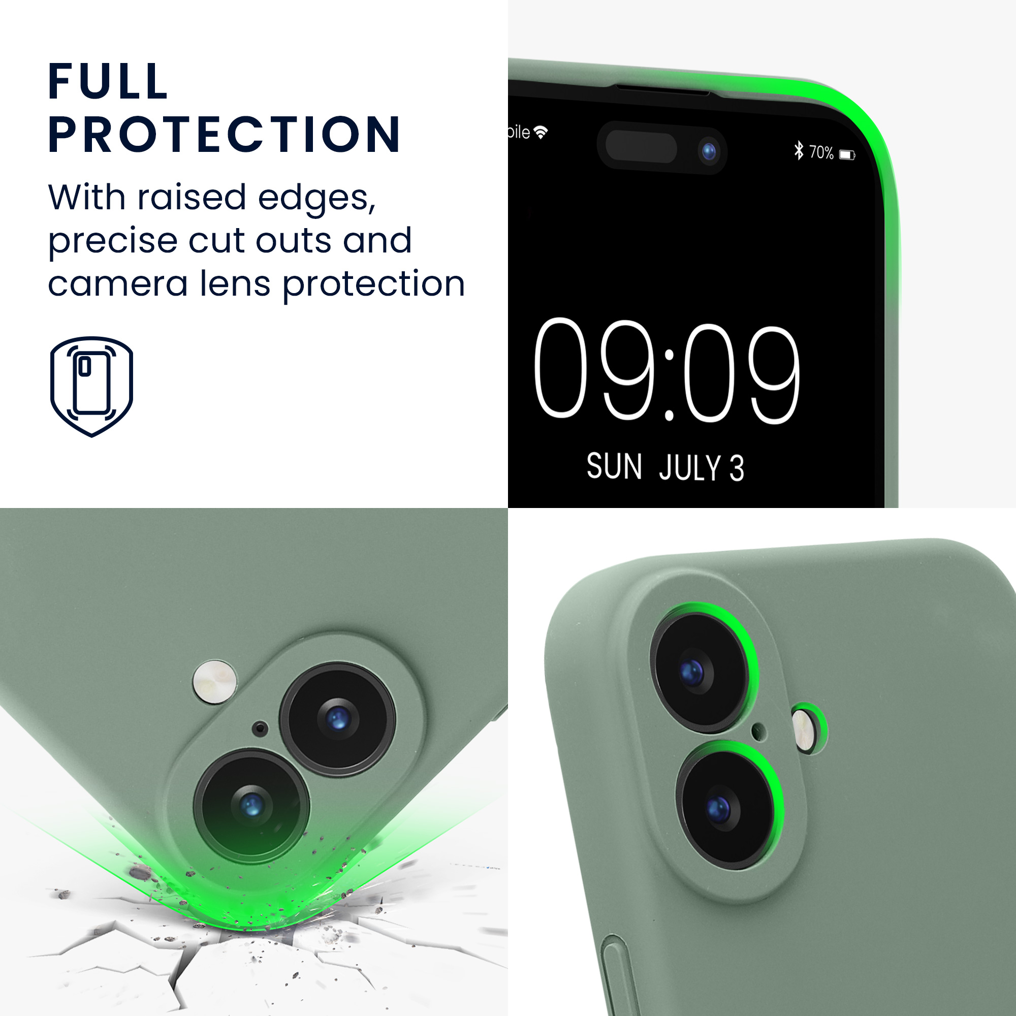 Pouzdro pro Apple iPhone 16 kwmobile tenké Soft Touch silikonové - šedozelená