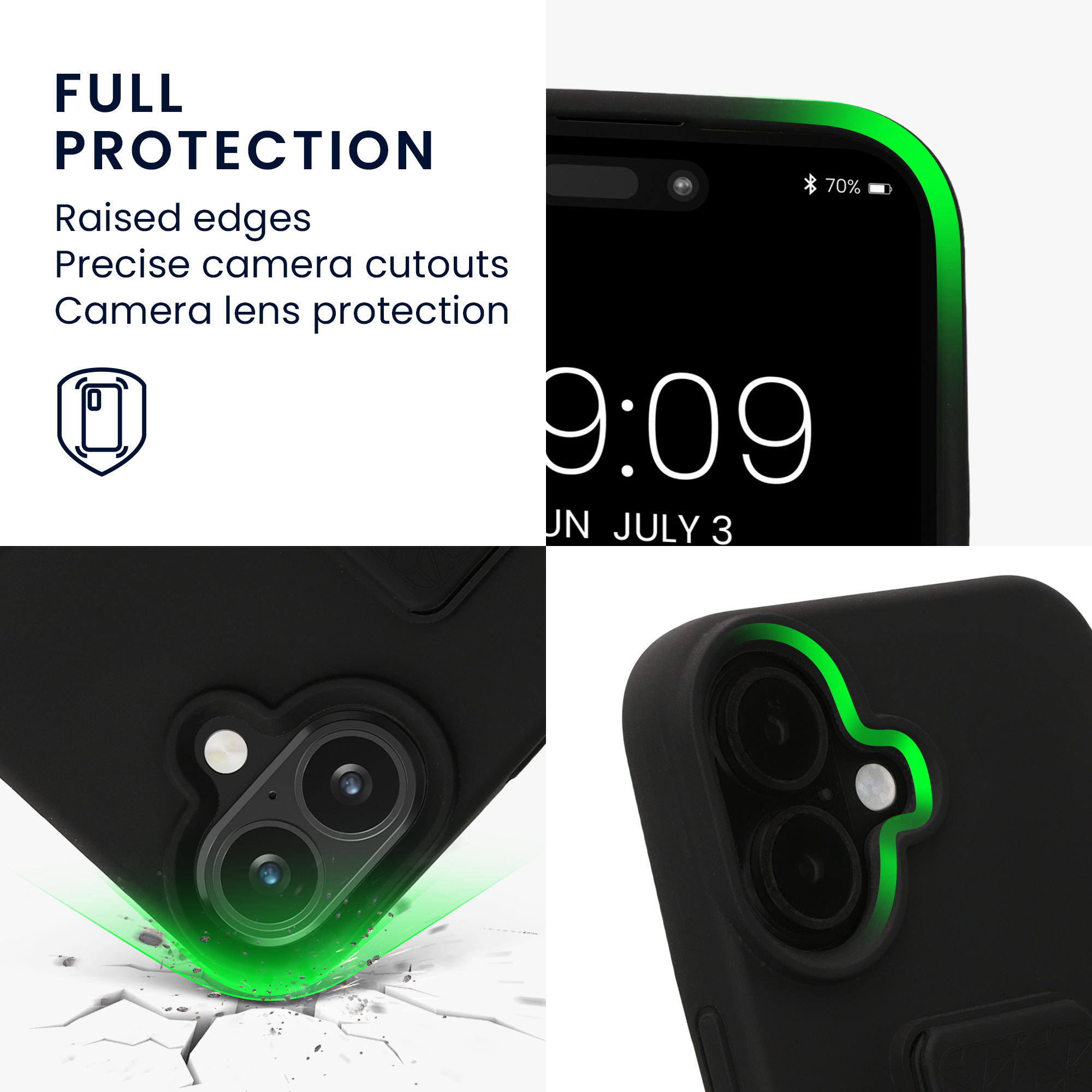TPU kryt se silikonovým povrchem pro Apple iPhone 16, nárazuvzdorný, s poutkem a stojánkem kwmobile ‑ černá