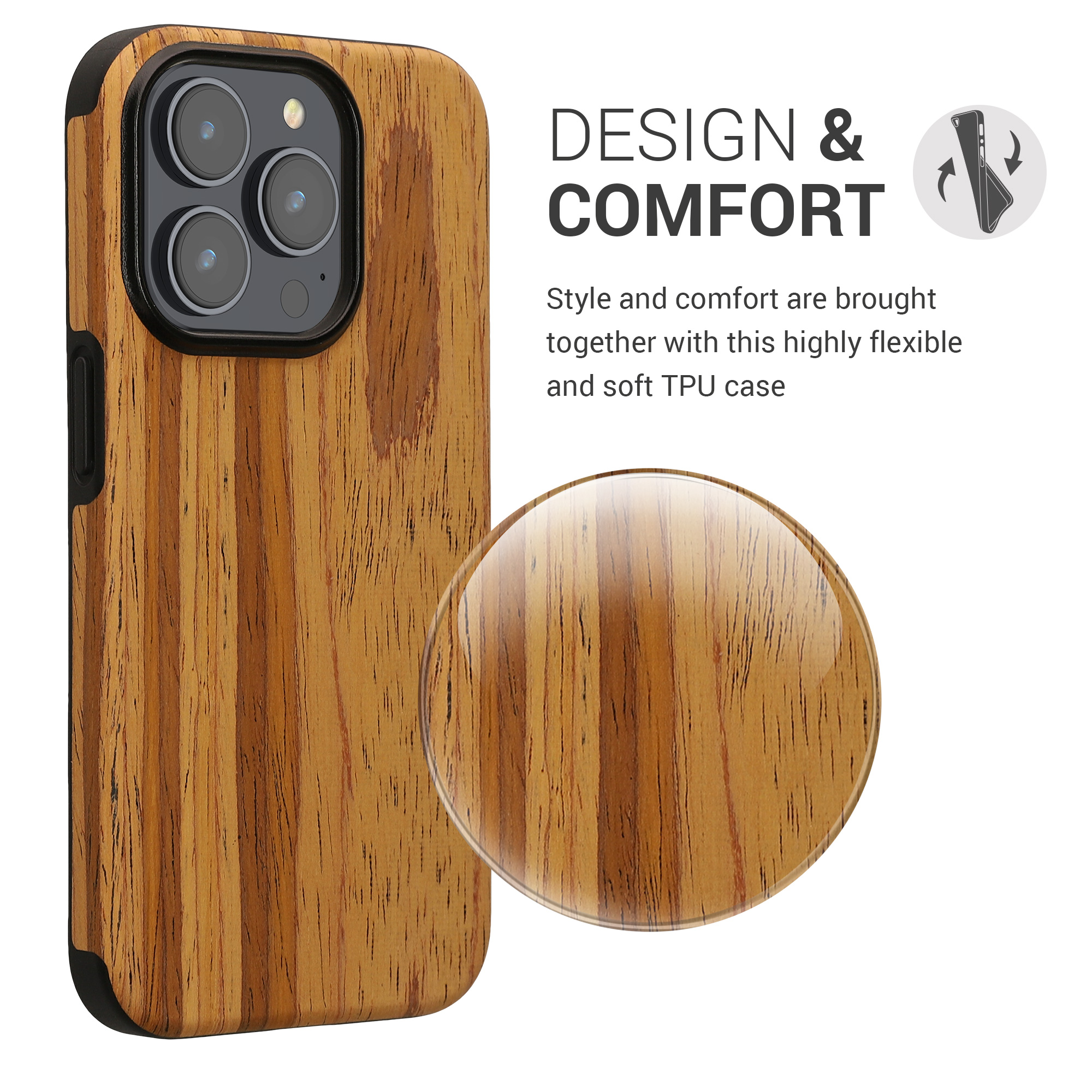 Pouzdro s dřevěným vzhledem pro Apple iPhone 15 Pro kwmobile dřevěné - dřevěný vzor, vintage hnědá