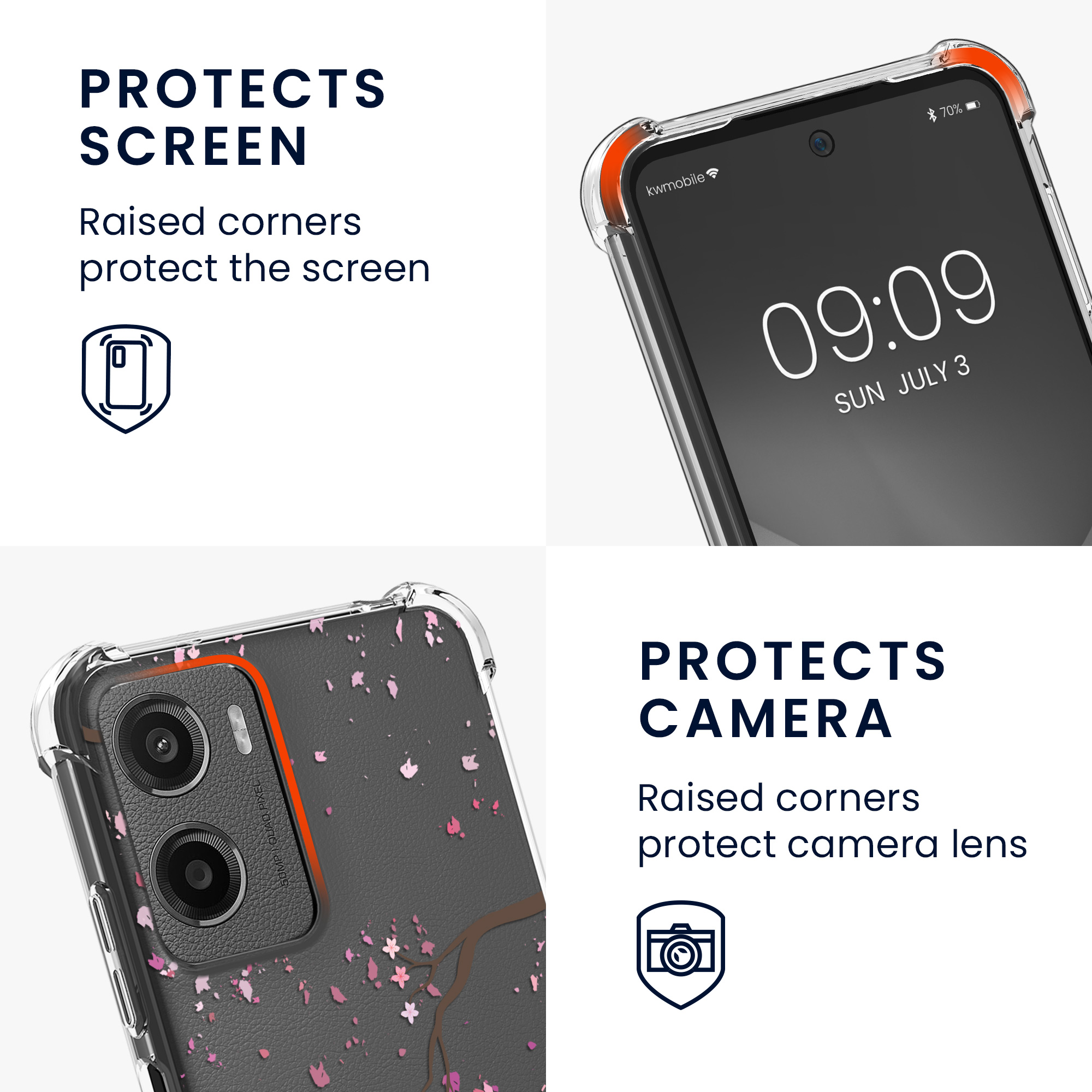 Kryt s popruhem kwmobile pro Motorola Moto G05 / Moto E15 - Růžové třešňové květy / tmavě hnědá / transparentní