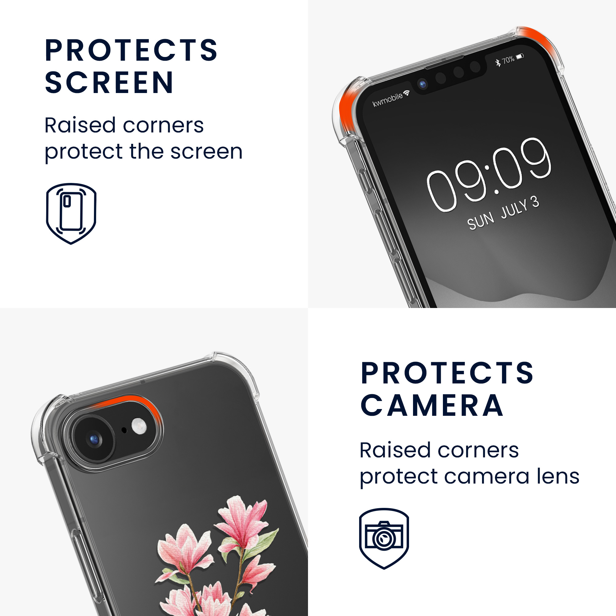 Crossbody pouzdro kwmobile pro Apple iPhone 17e / iPhone 16e - magnolie, transparentní, bílá, růžová