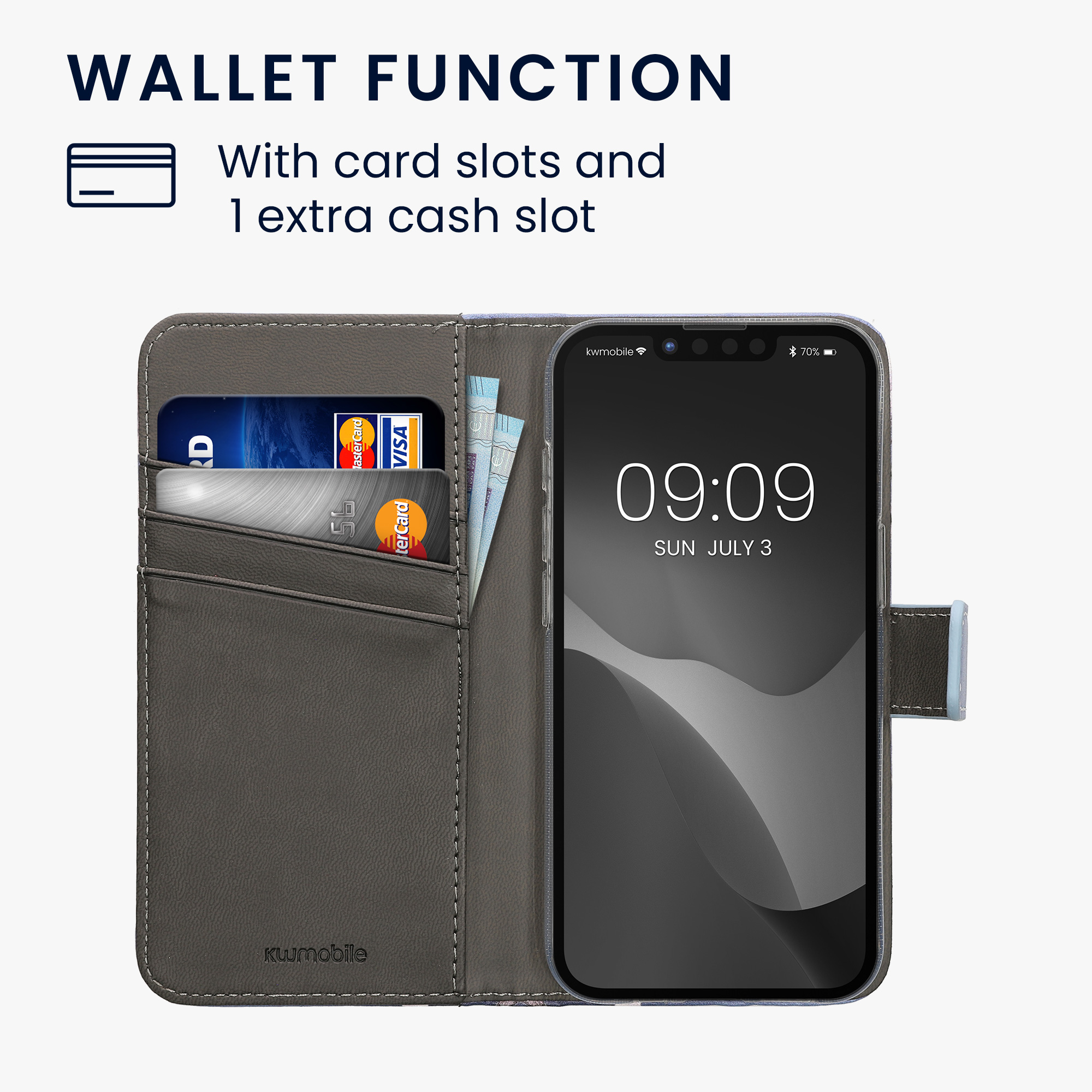 Flipové pouzdro kwmobile pro Apple iPhone 17e / iPhone 16e - magnolie, bílá, modrošedá, modrá, hnědá, šedá