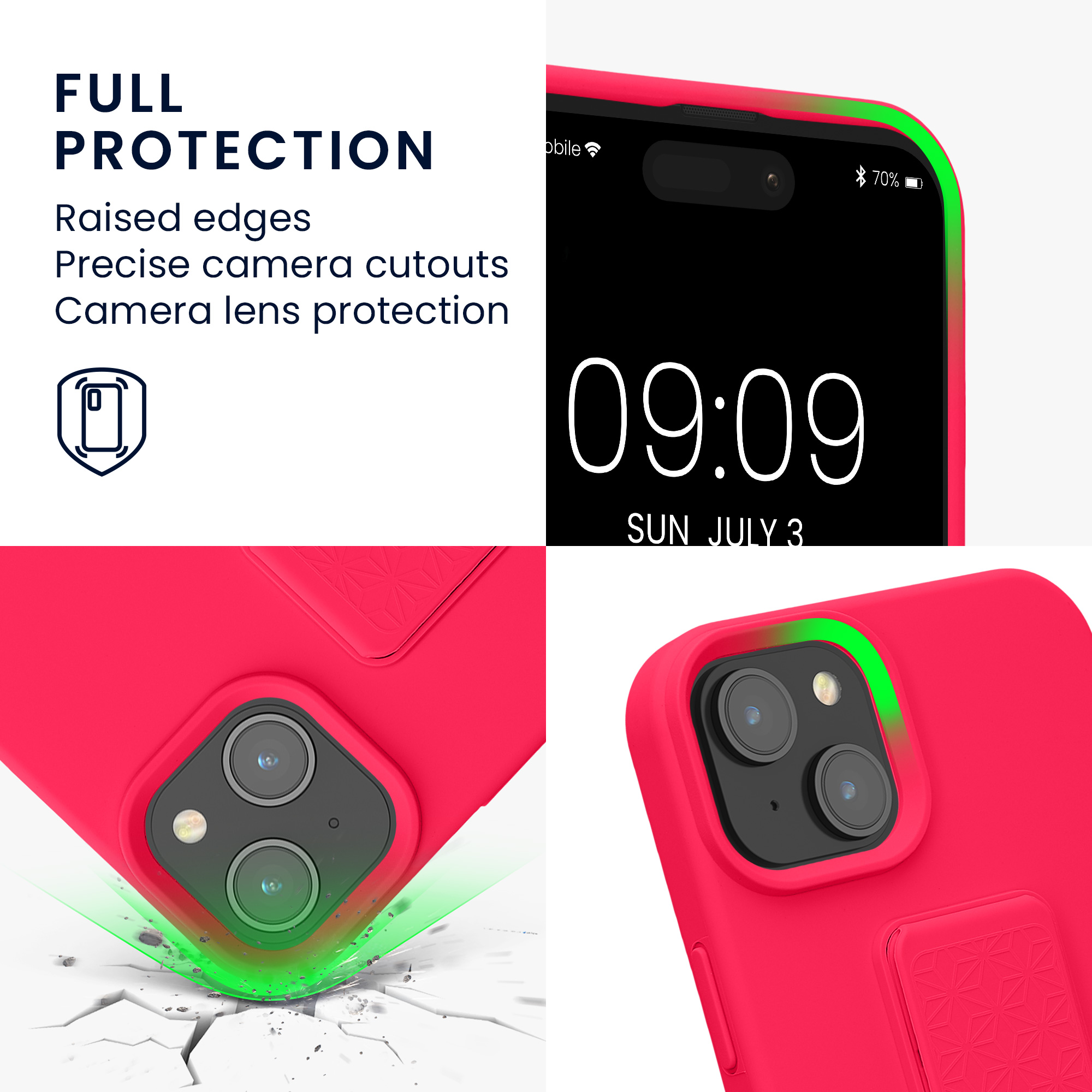 Kryt kwmobile s poutkem se stojánkem iPhone 15 Plus neonově růžová