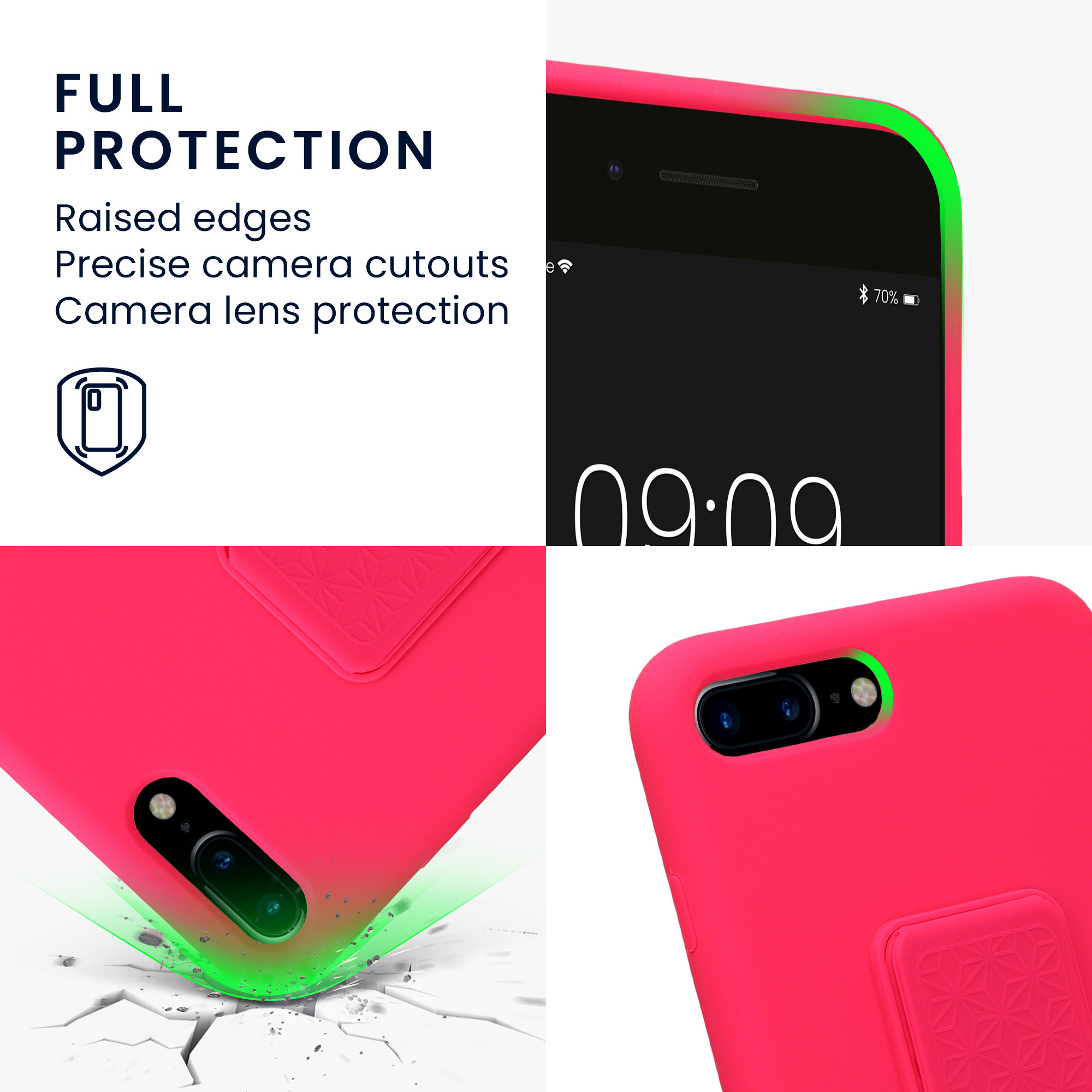 TPU kryt se silikonovým povrchem pro Apple iPhone 7 Plus / iPhone 8 Plus, nárazuvzdorný, s poutkem a stojánkem kwmobile ‑ neonově růžová