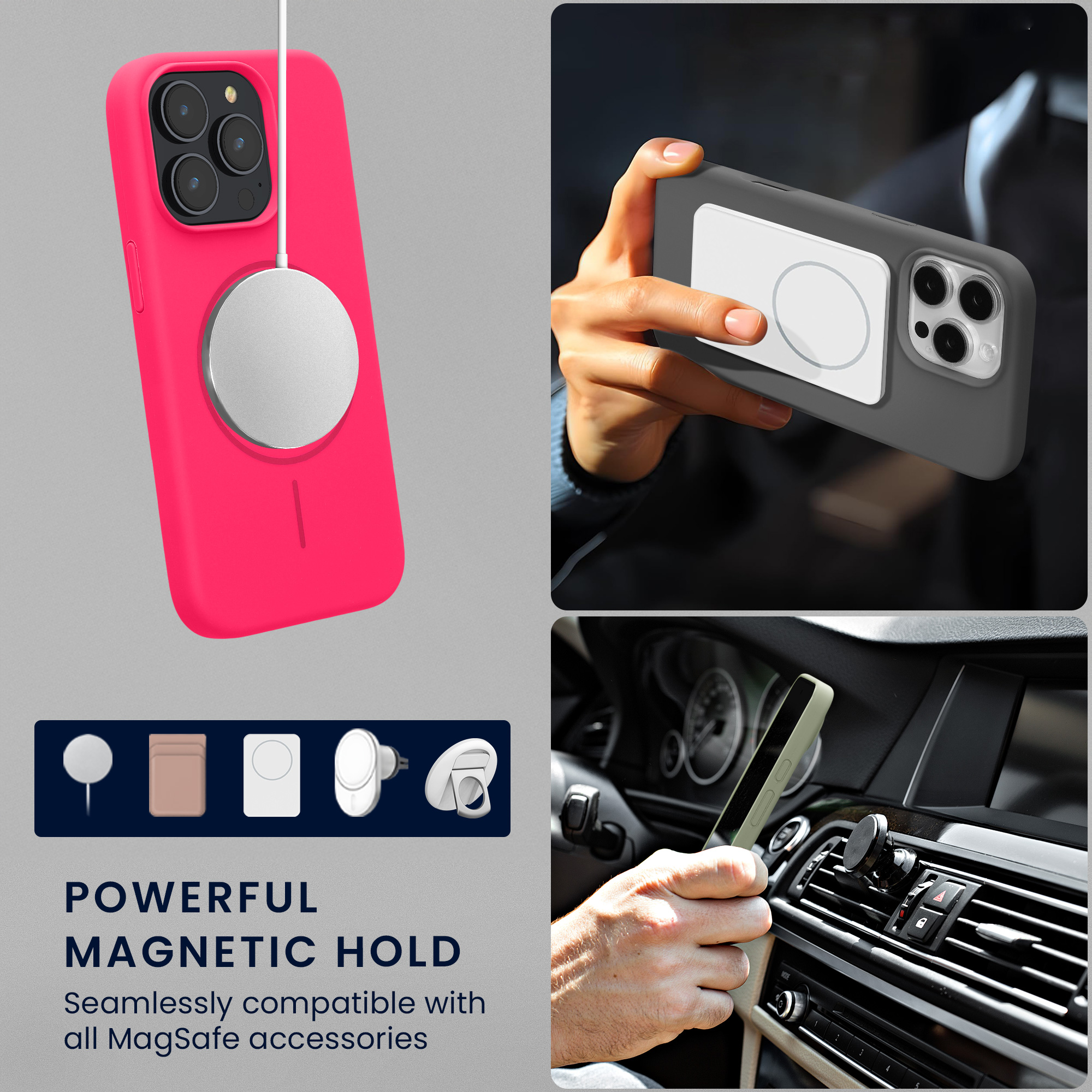Magnetický kryt kwmobile pro iPhone 15 Pro - neonově růžová