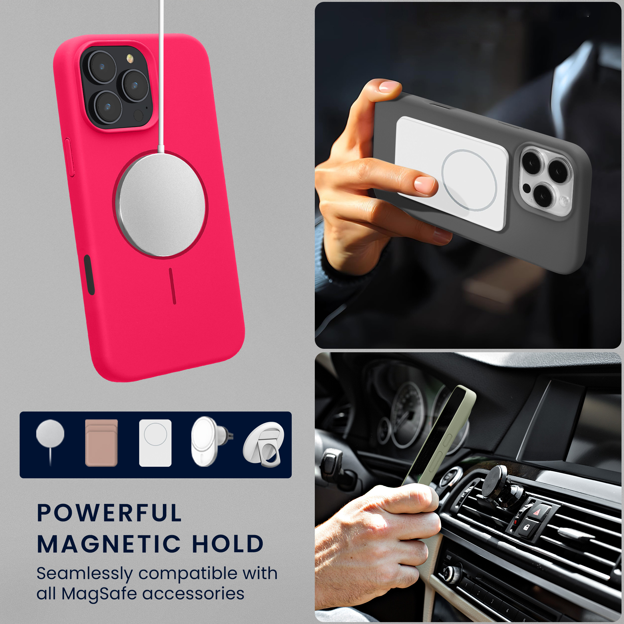 Magnetický kryt kwmobile pro iPhone 15 Pro Max - neonově růžová