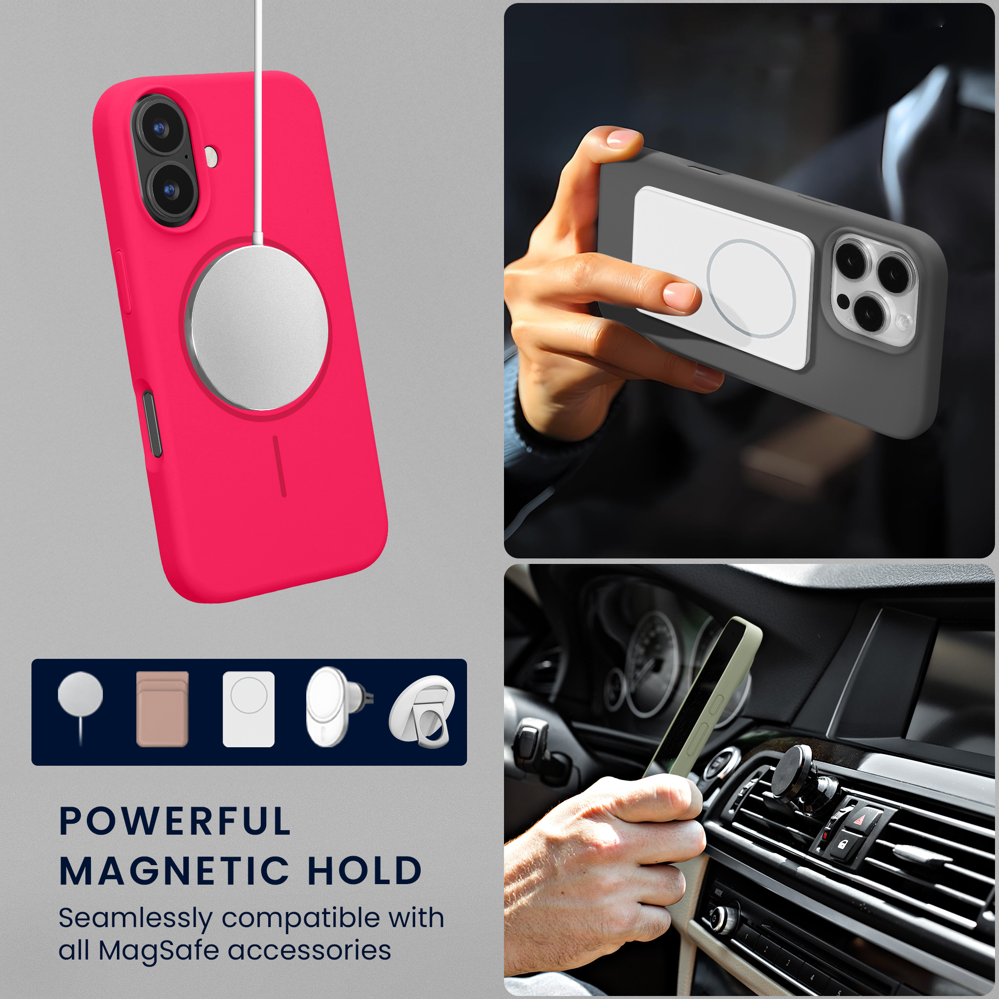 Magnetický kryt na mobil MagSafe Apple iPhone 16 kwmobile - neonově růžová
