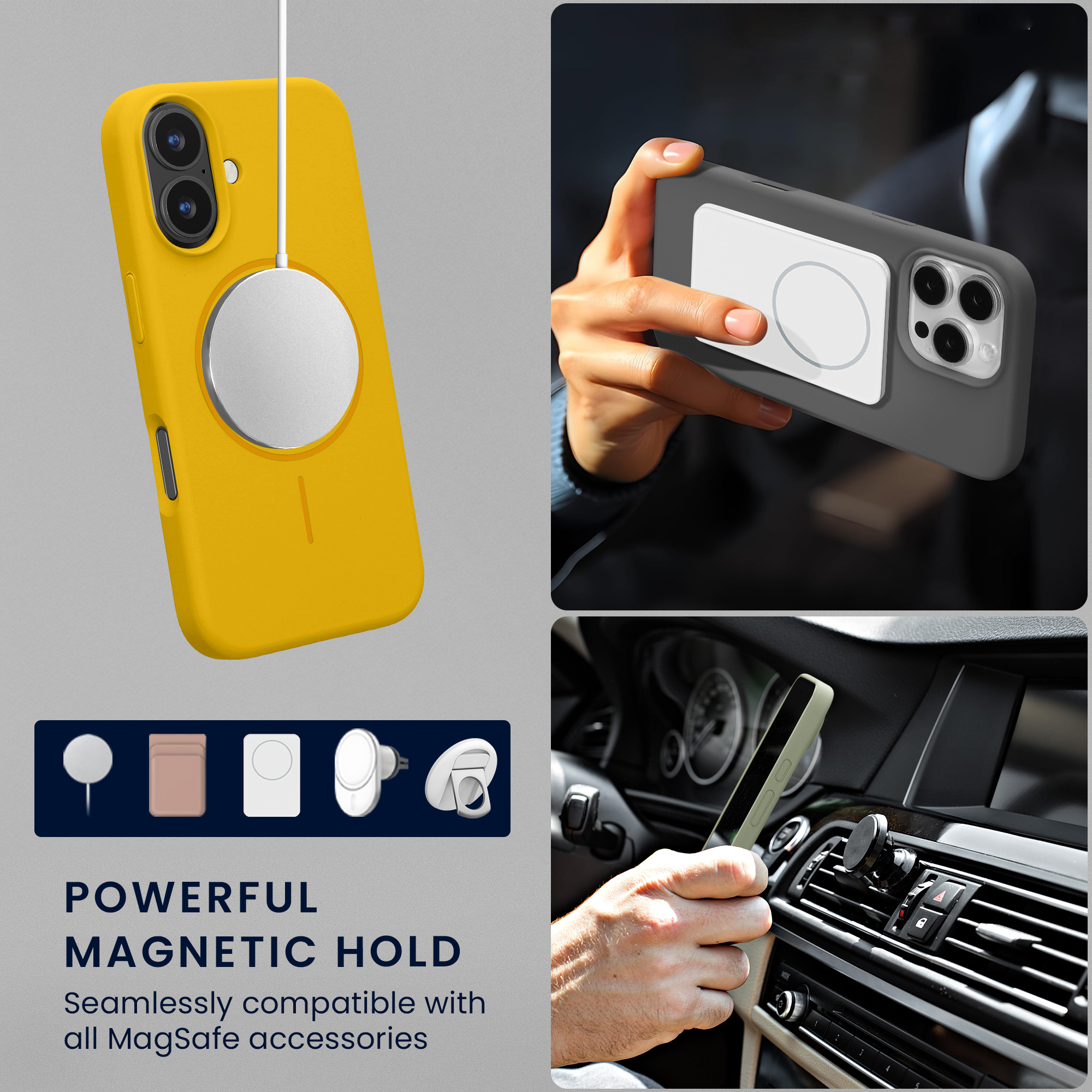 Magnetický kryt na mobil MagSafe Apple iPhone 16 kwmobile - žlutá
