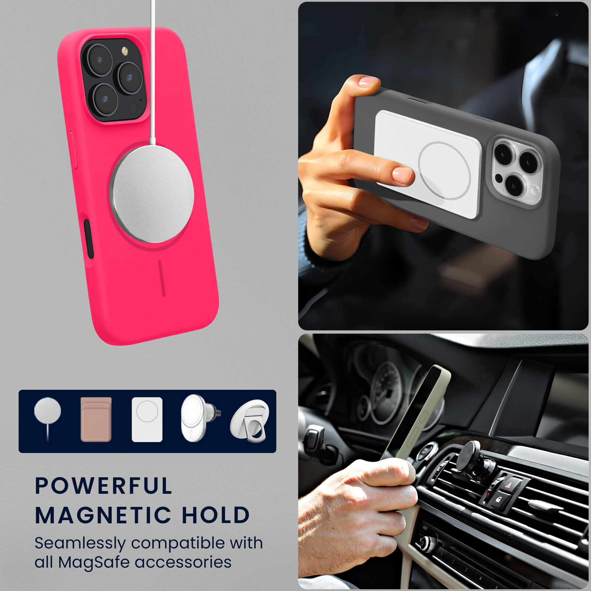Magnetický kryt na mobil MagSafe Apple iPhone 16 Pro kwmobile - neonově růžová