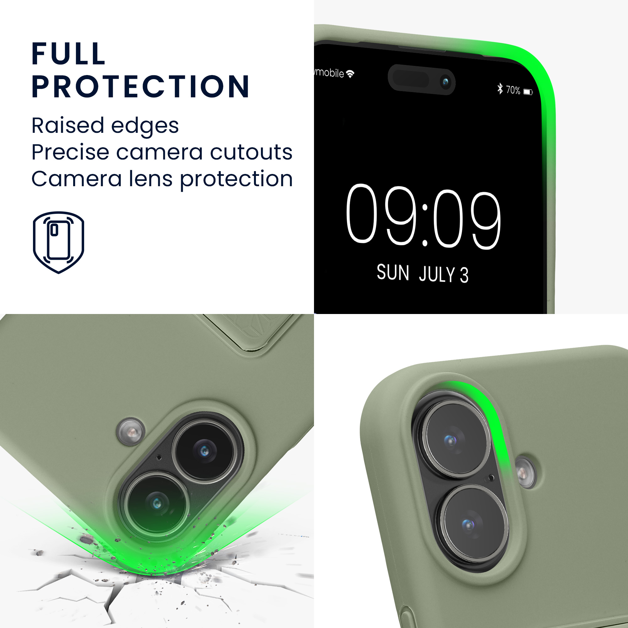 Pouzdro pro Apple iPhone 17 kwmobile se stojánkem s poutkem silikonové - šedozelená