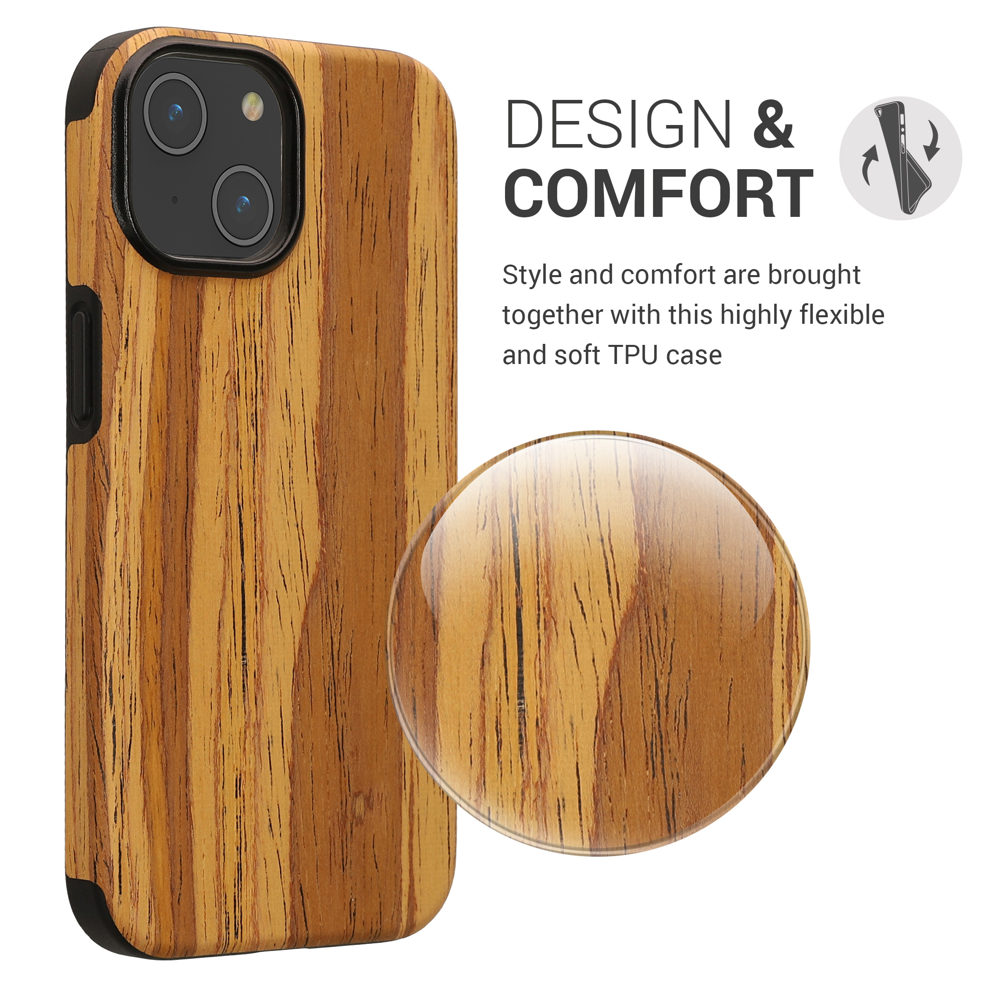 Pouzdro s dřevěným vzhledem pro Apple iPhone 15 kwmobile dřevěné - dřevěný vzor, vintage hnědá