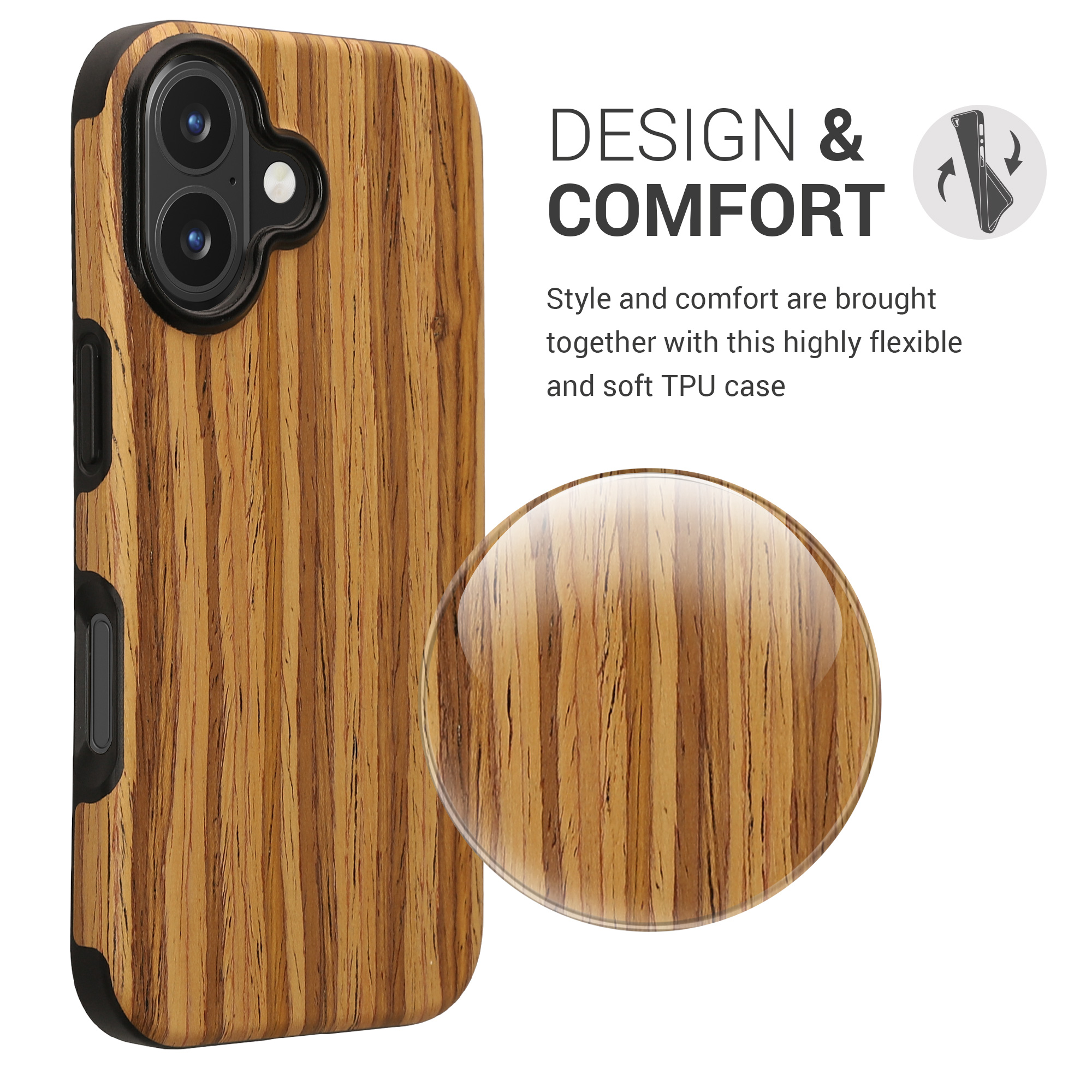 Pouzdro s dřevěným vzhledem pro Apple iPhone 16 kwmobile dřevěné - dřevěný vzor, vintage hnědá