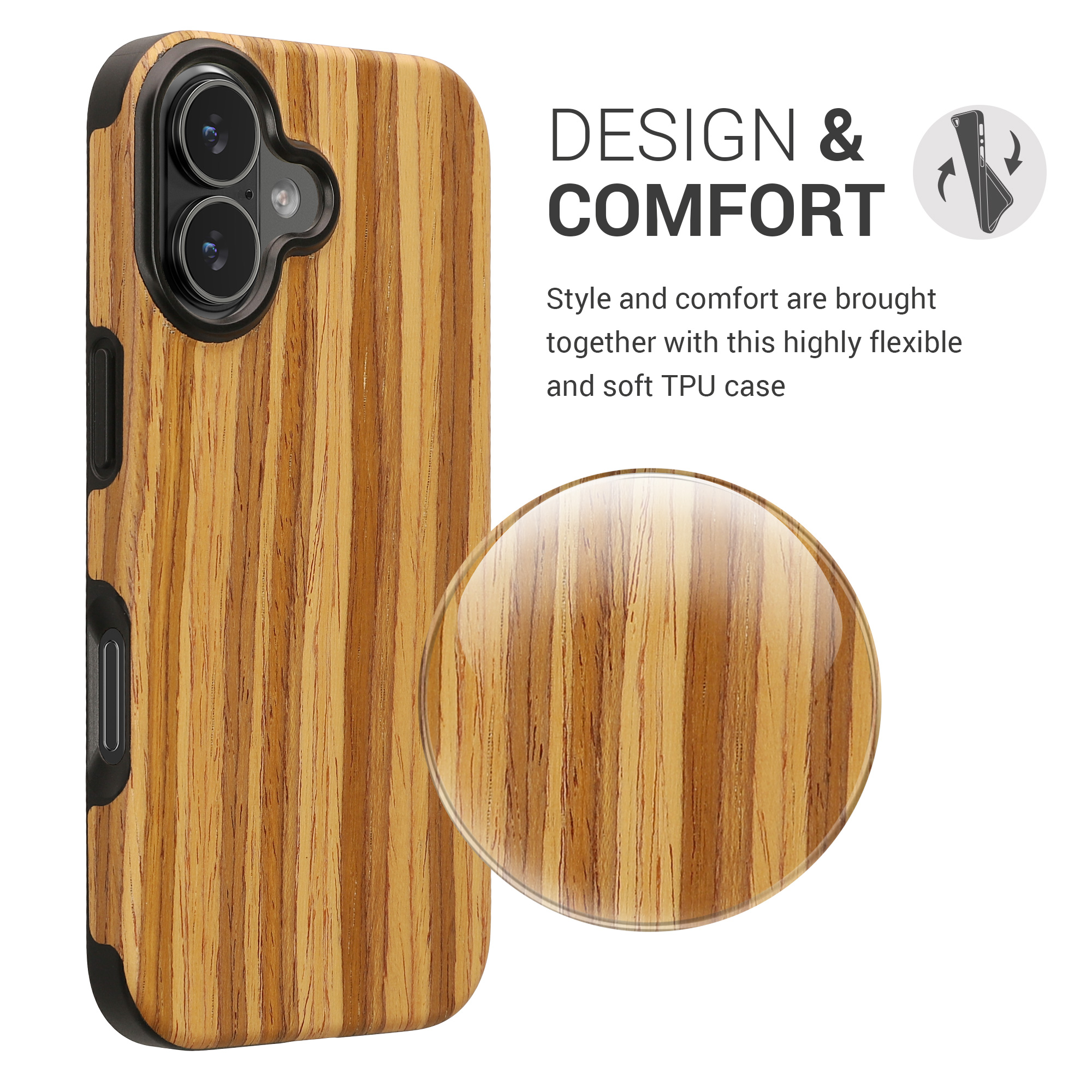 Pouzdro s dřevěným vzhledem pro Apple iPhone 17 kwmobile dřevěné - dřevěný vzor, vintage hnědá