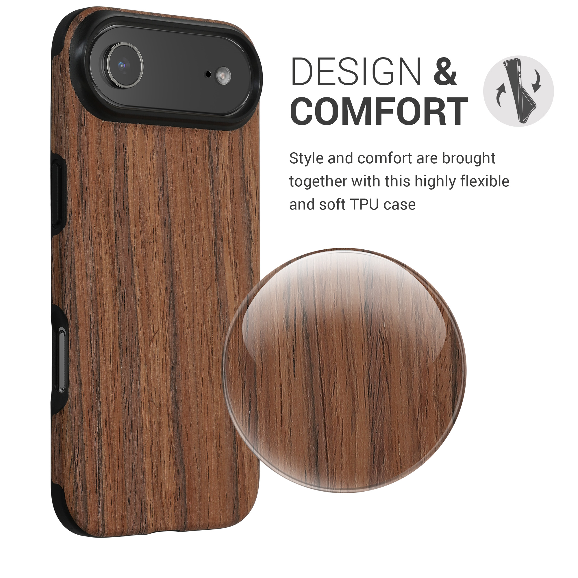 kwmobile Wood Optics kryt pro Apple iPhone Air - TPU ochranný obal in Two-Tone Wood Design - Woodgrain hnědá