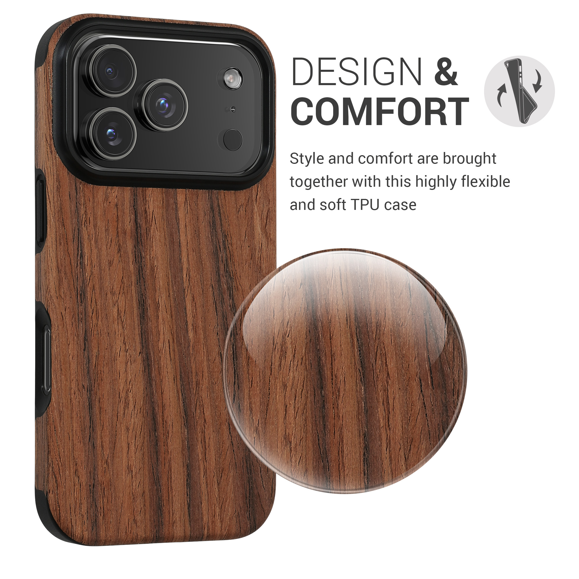 Kryt s dekorem dřeva Kwmobile pro iPhone 17 Pro - hnědý dekor dřeva