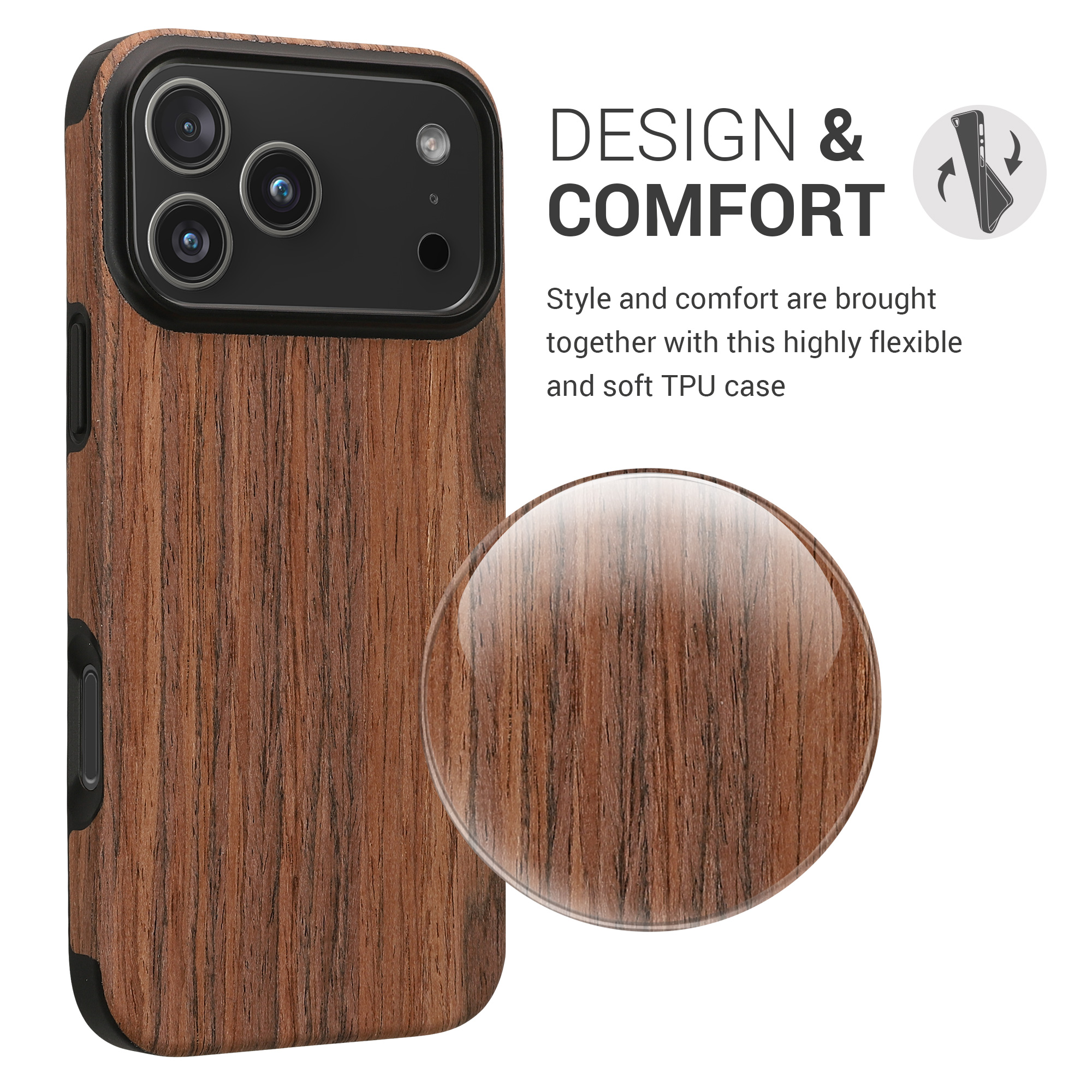 Kryt s dekorem dřeva Kwmobile pro iPhone 17 Pro Max - hnědý dekor dřeva