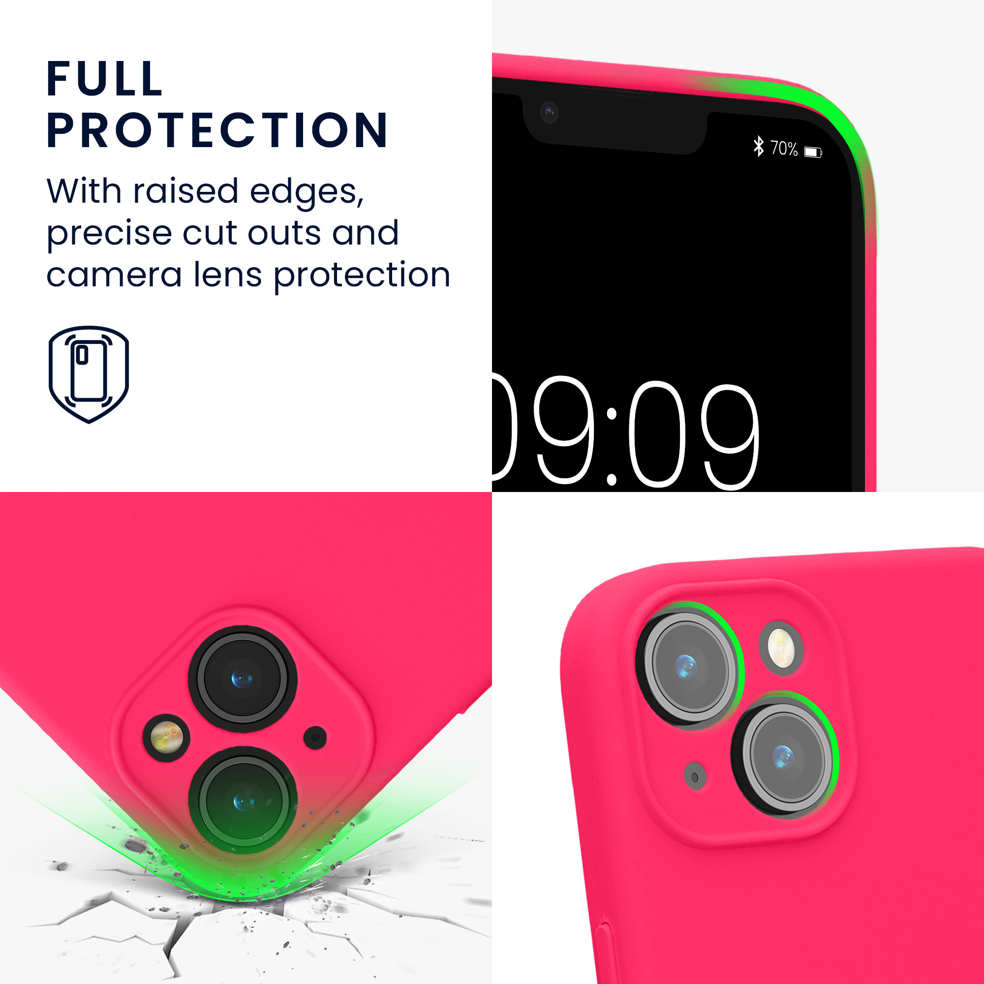 Kryt kwmobile slim soft-touch iPhone 14 neonově růžová