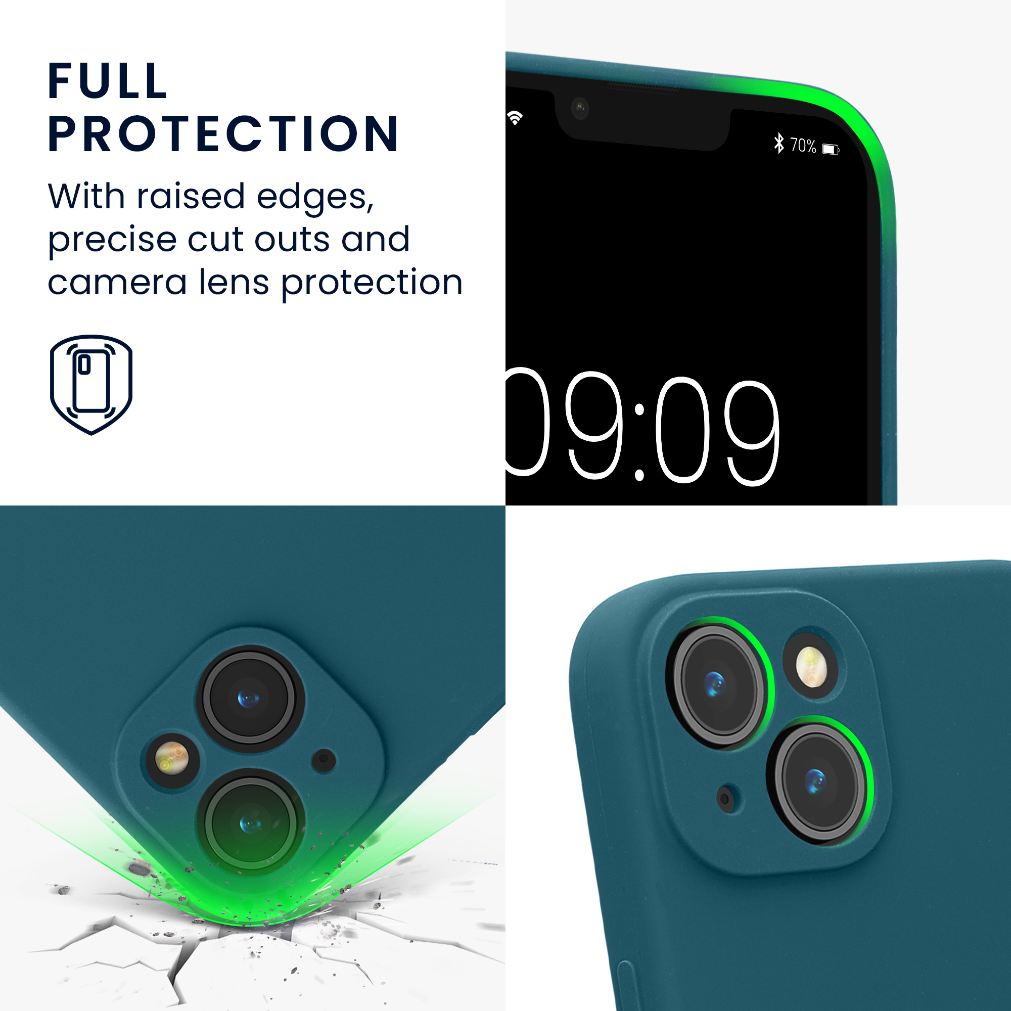 Pouzdro pro Apple iPhone 14 kwmobile tenké Soft Touch silikonové - matná petrolejová