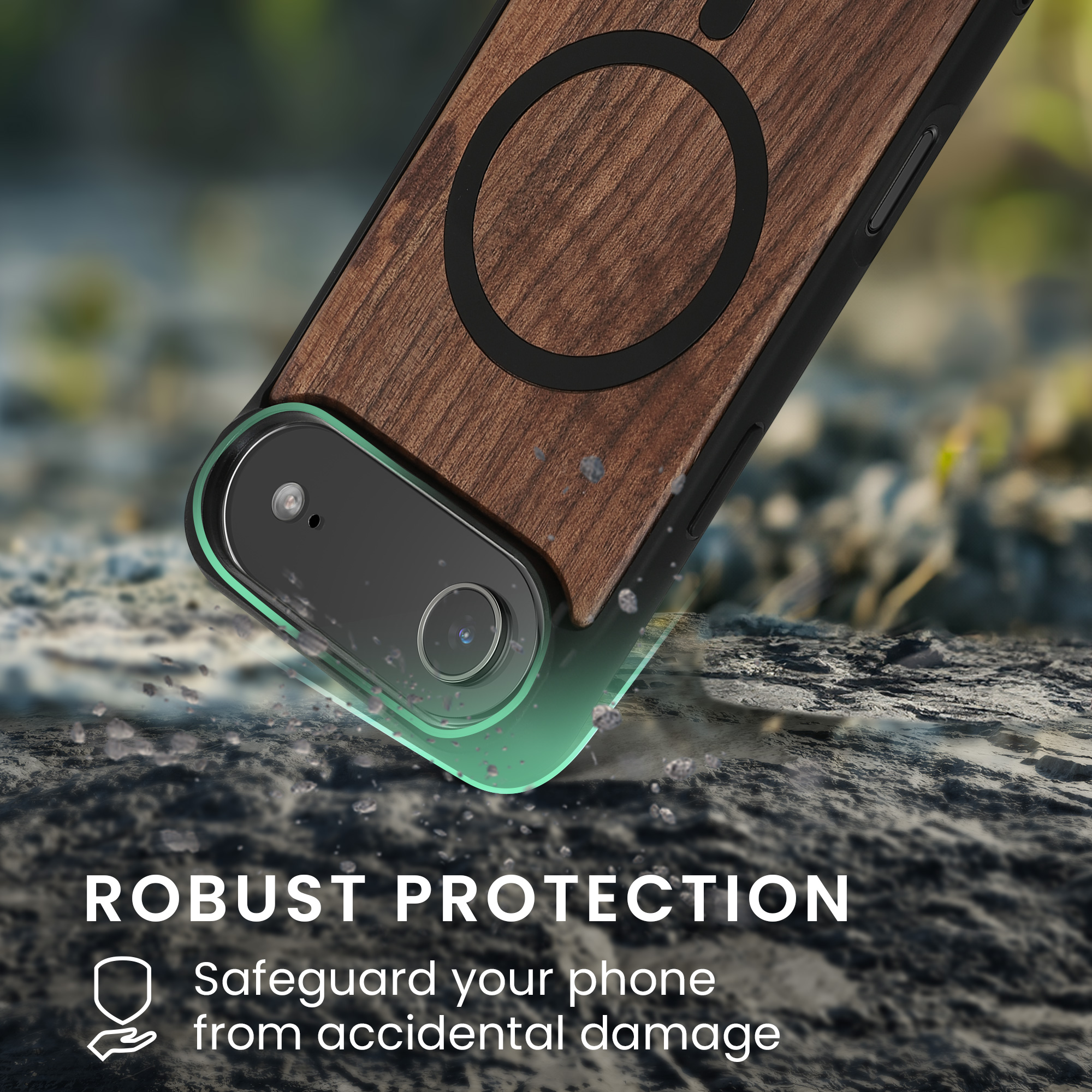 kwmobile kryt pro Apple iPhone Air - pro Apple iPhone Air - Shock Absorbing TPU Phone obal - Edge Protection - tmavě hnědá / černá wood