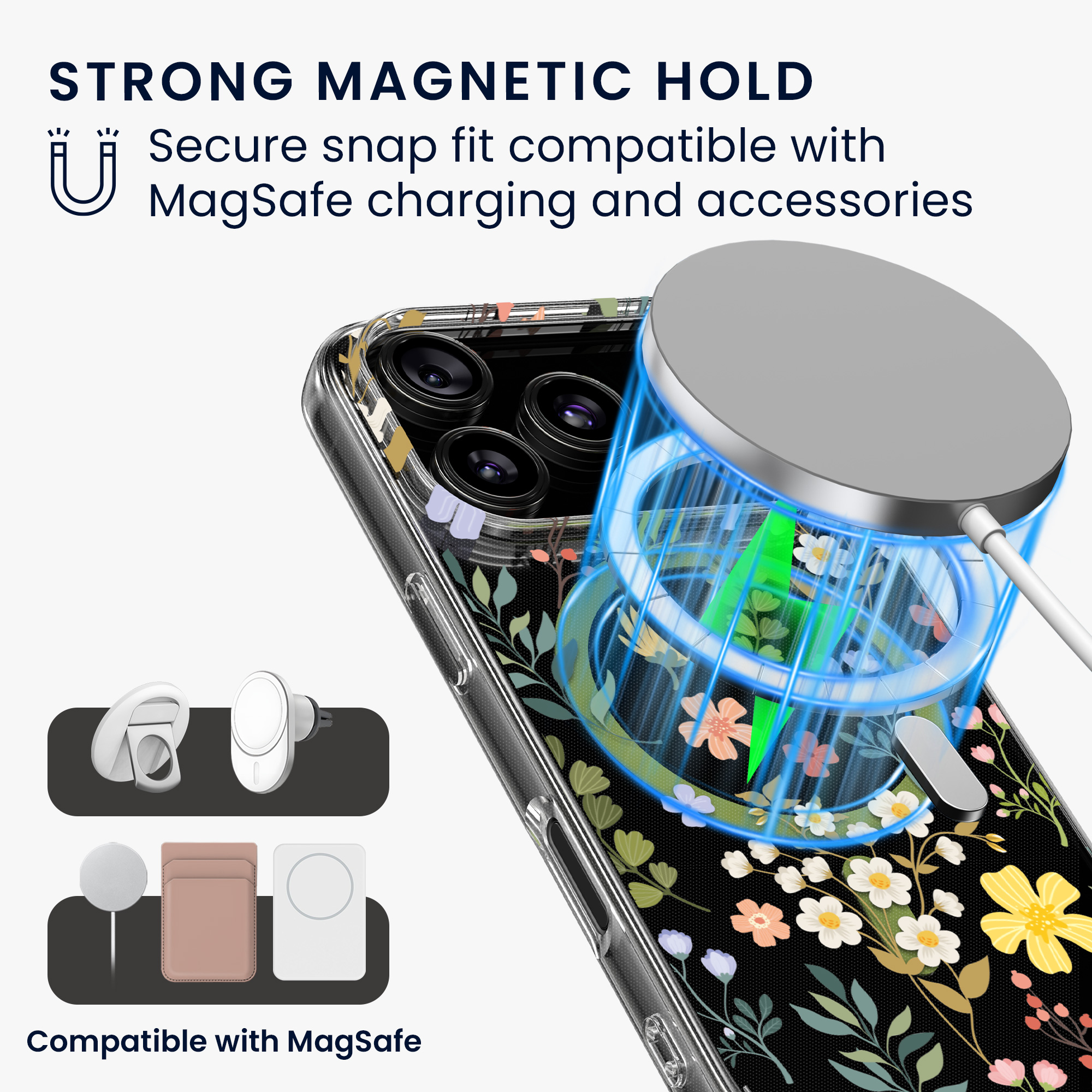 Čiré pouzdro na telefon pro Apple iPhone 18 Pro / iPhone 17 Pro kwmobile MagSafe TPU - motiv okouzlující květiny