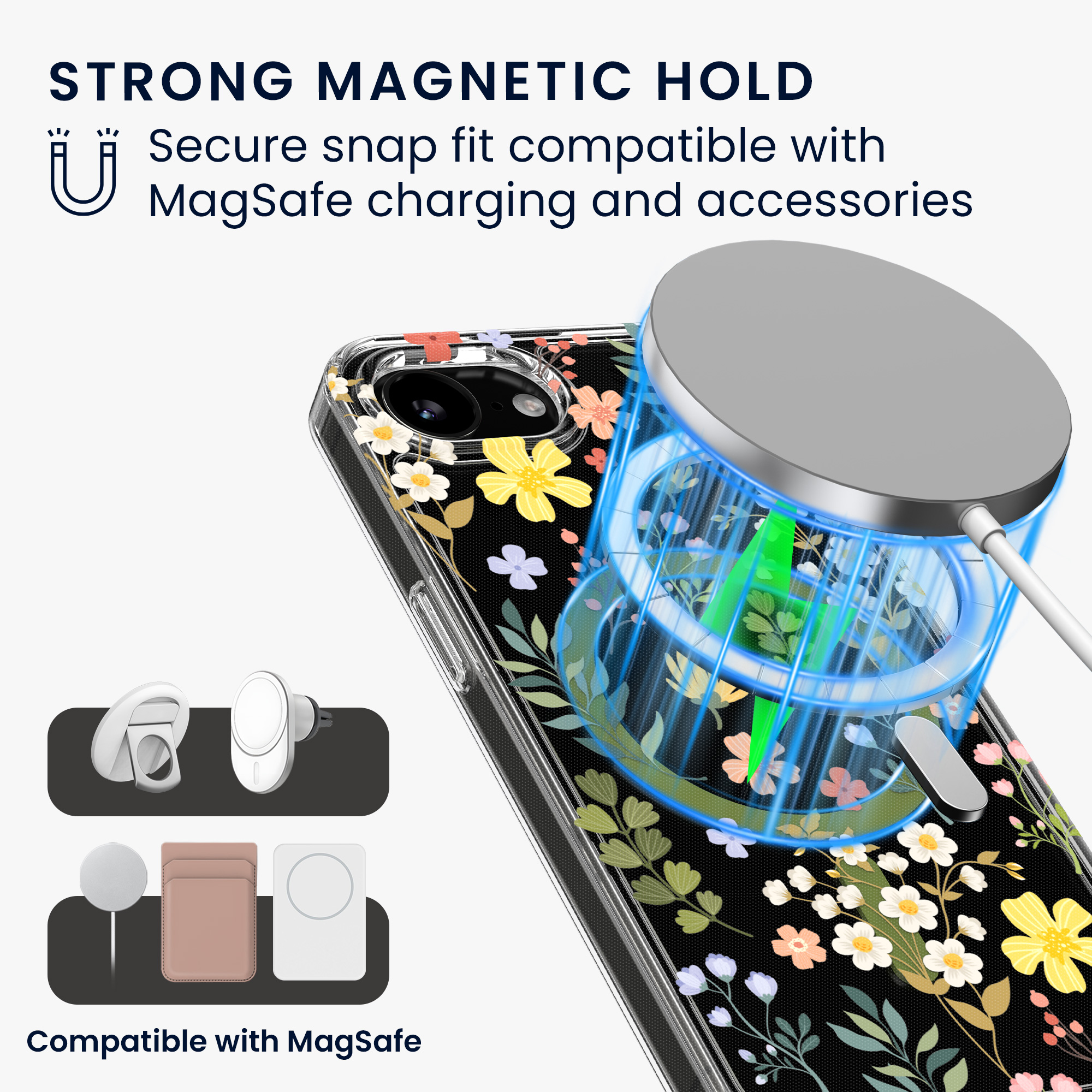 Čiré pouzdro na telefon pro Apple iPhone 17e / iPhone 16e kwmobile MagSafe TPU - motiv okouzlující květiny