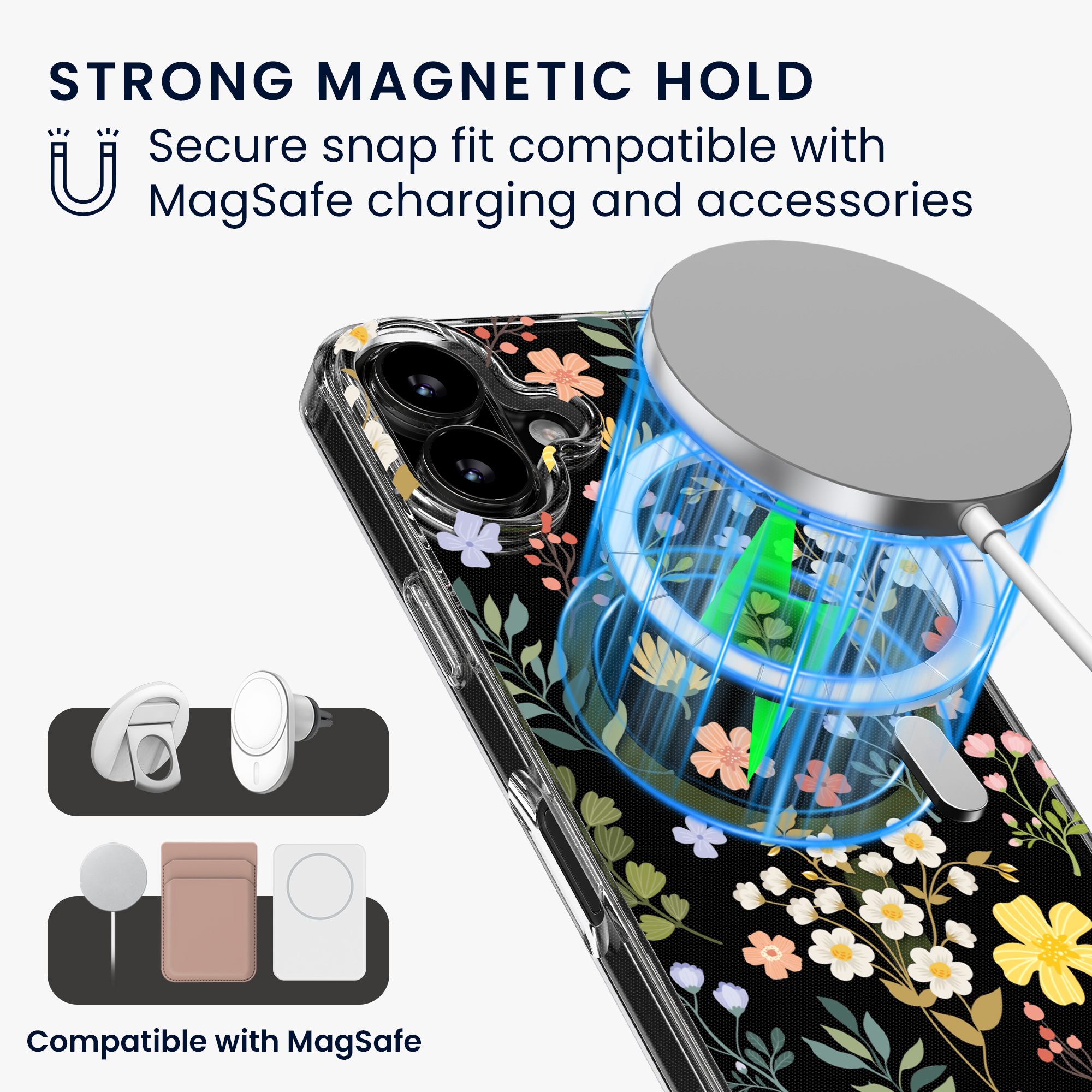 Čiré pouzdro na telefon pro Apple iPhone 16 kwmobile MagSafe TPU - motiv okouzlující květiny