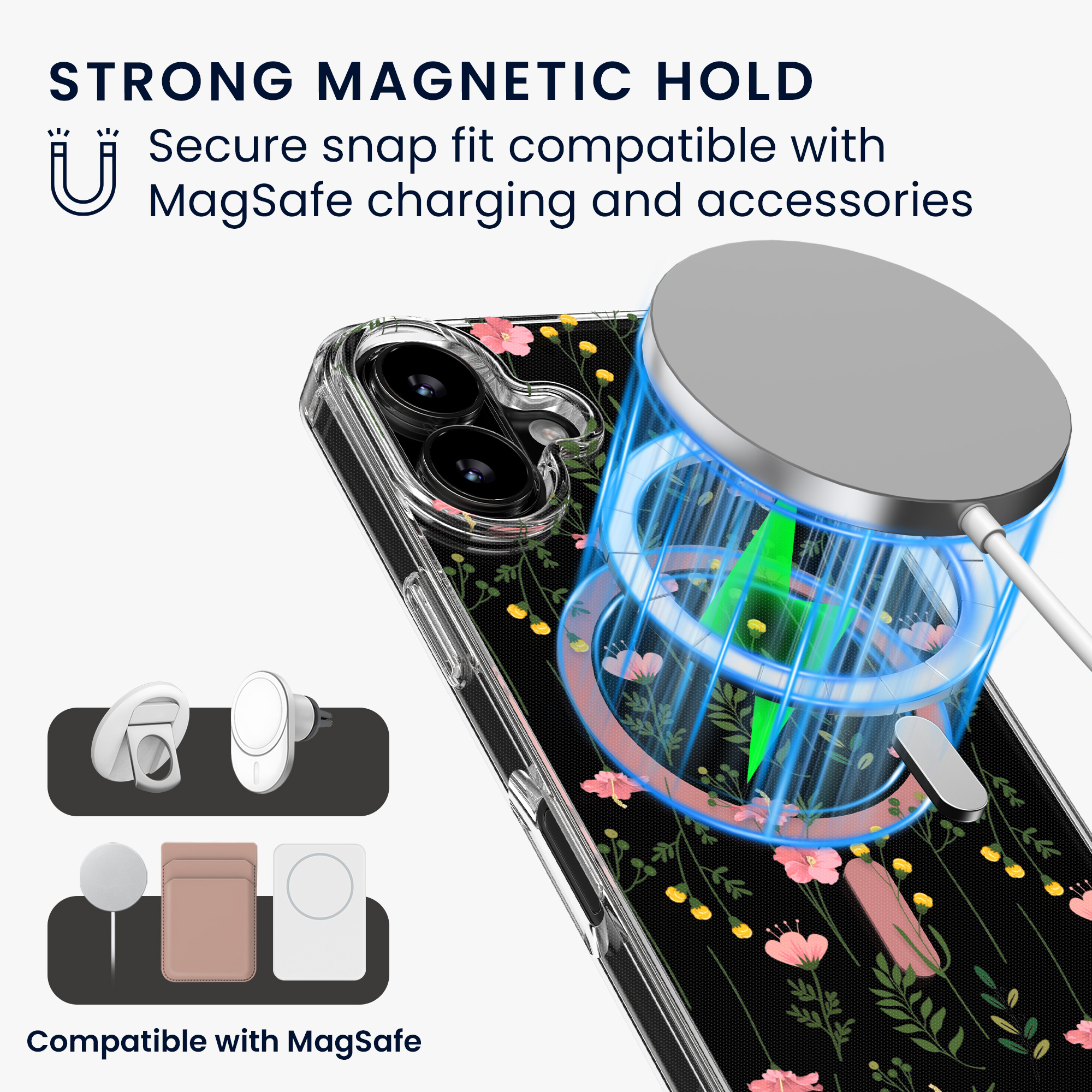 Čiré pouzdro na telefon pro Apple iPhone 16 kwmobile MagSafe TPU - motiv nenápadné polní květiny