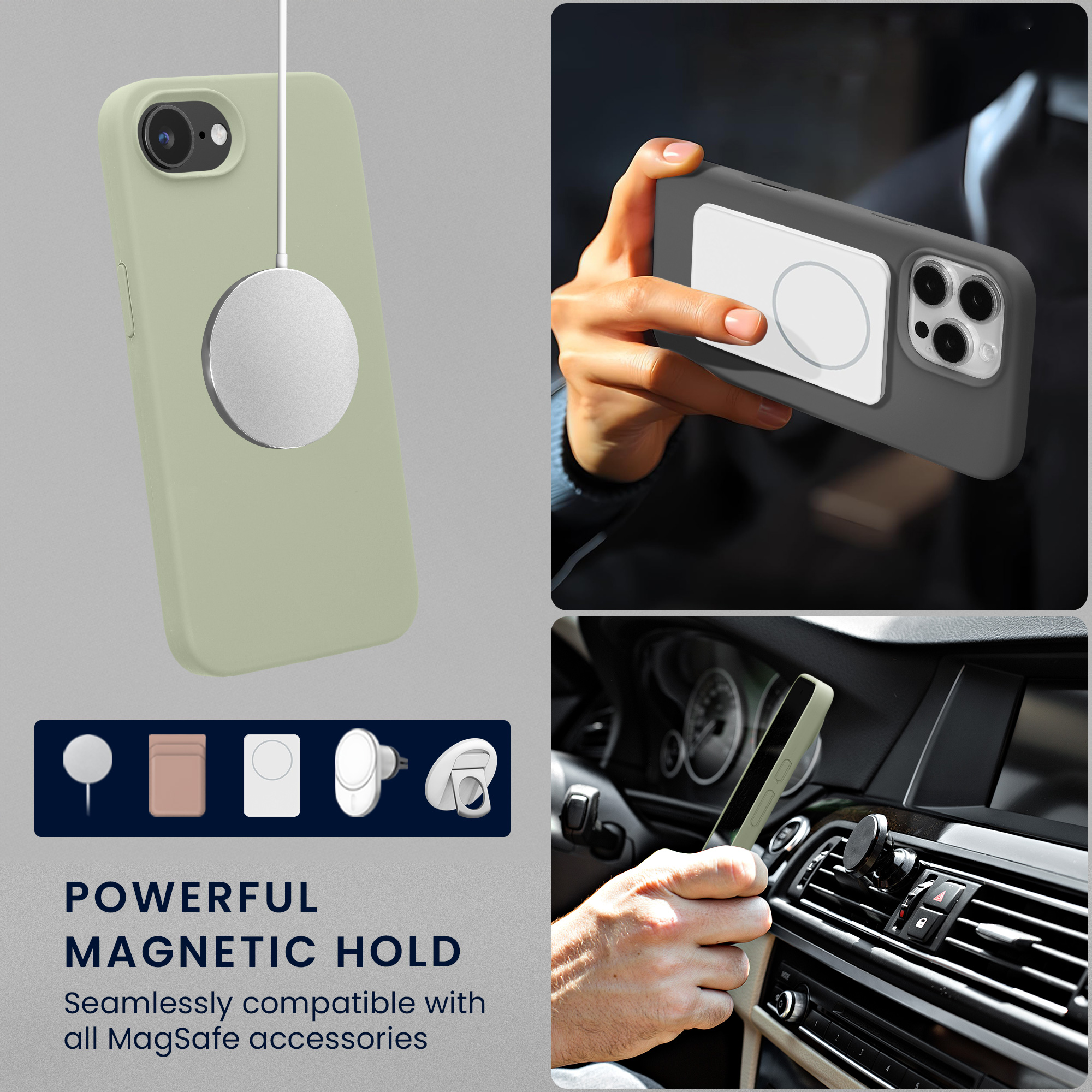 TPU silikonové pouzdro pro Apple iPhone 17e / iPhone 16e kwmobile MagSafe - šedozelená