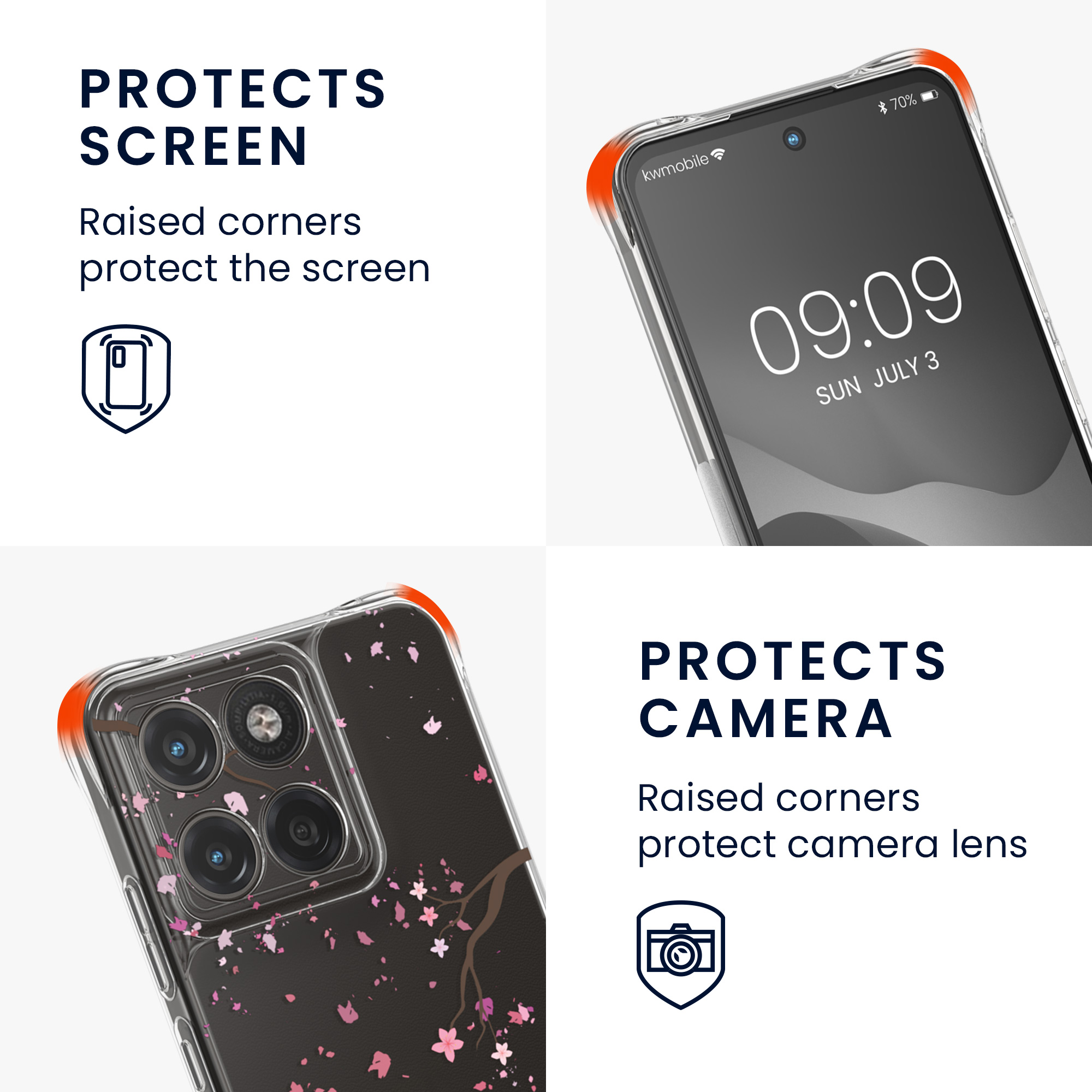 Pouzdro s popruhem (crossbody) pro Motorola Moto G67 / G77 / G87 kwmobile - růžová (třešňové květy) / tmavě hnědá / transparentní