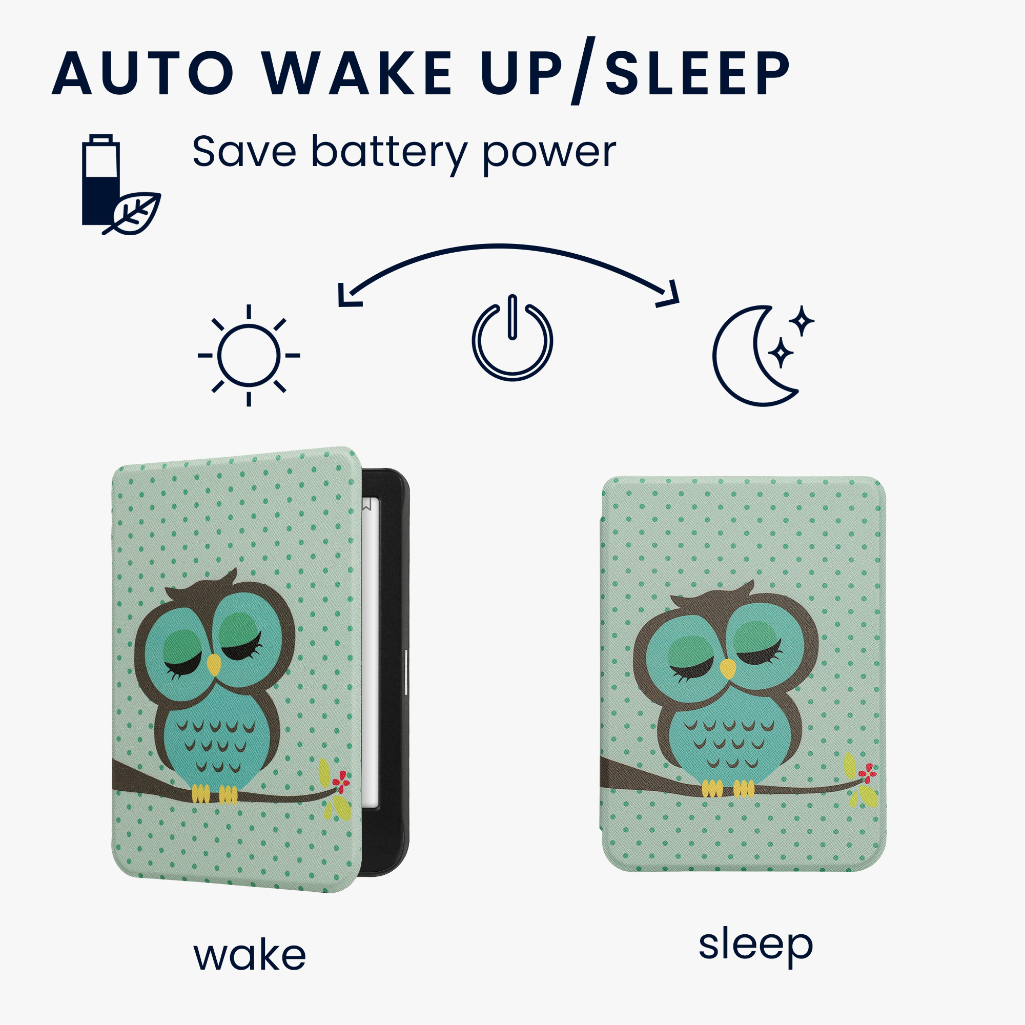 Flip pouzdro na čtečku s magnetem Kobo Clara BW/Colour Sleeping Owl tyrkysovo-hnědo-mint