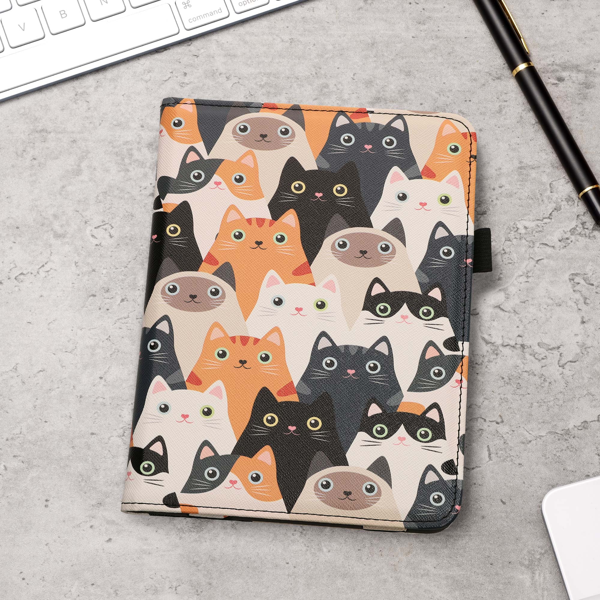 Pouzdro na čtečku kwmobile Kindle Paperwhite 2024 / Colorsoft - Cats oranžová / černá / bílá
