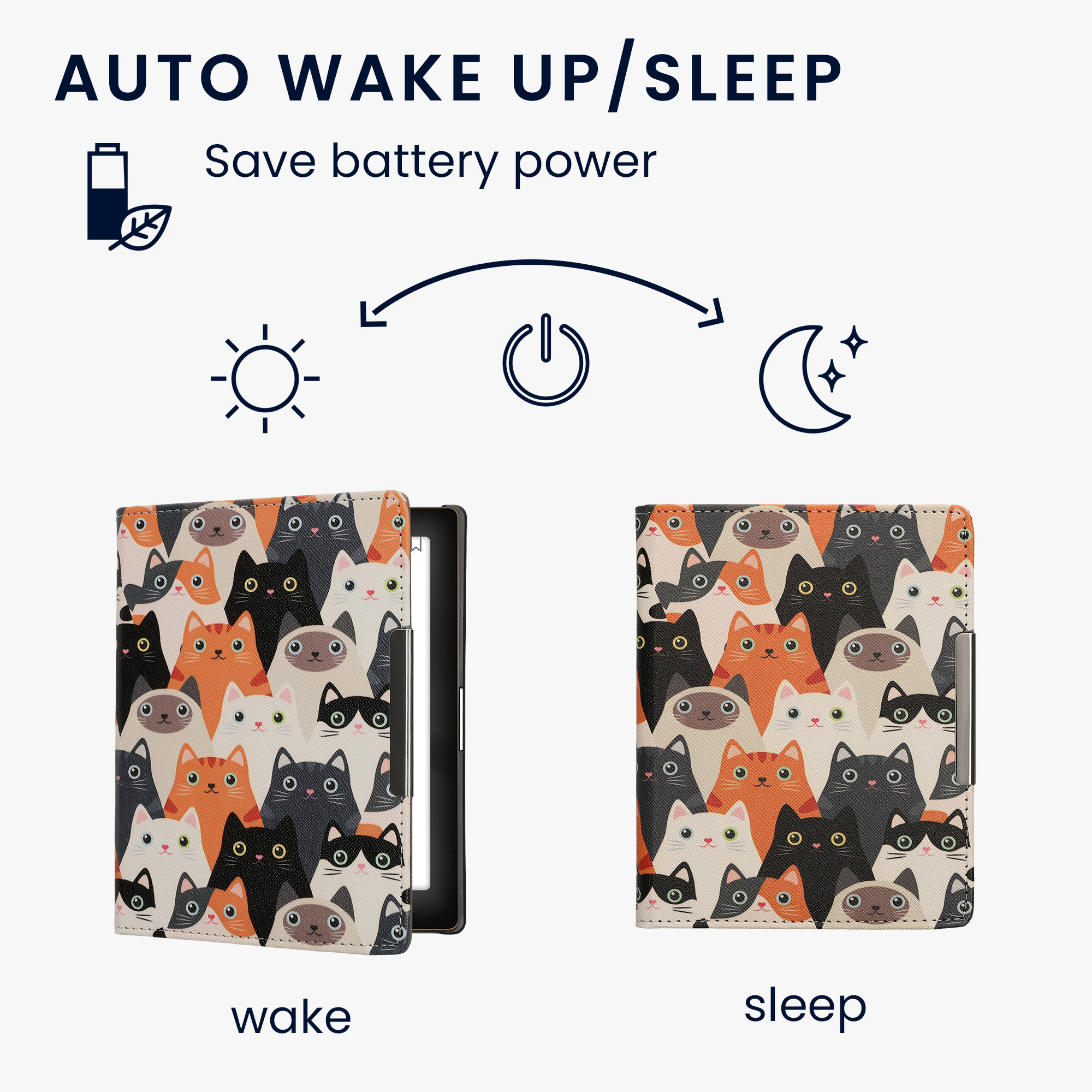 Obal pro Kobo Aura Edition 1 kwmobile s poutkem - motiv kočky, oranžová / černá / bílá