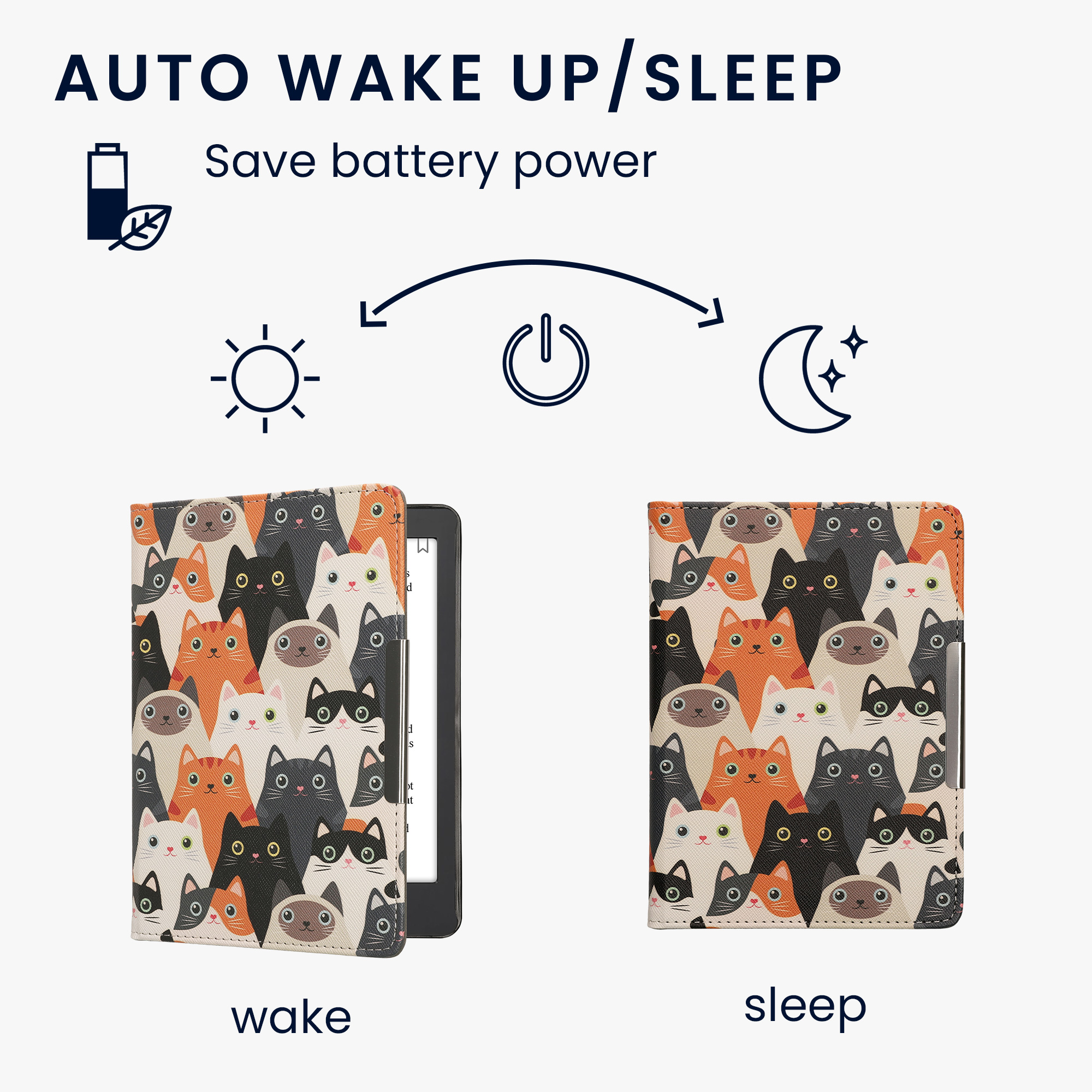 Obal pro Kobo Aura Edition 2 kwmobile s poutkem - motiv kočky, oranžová / černá / bílá