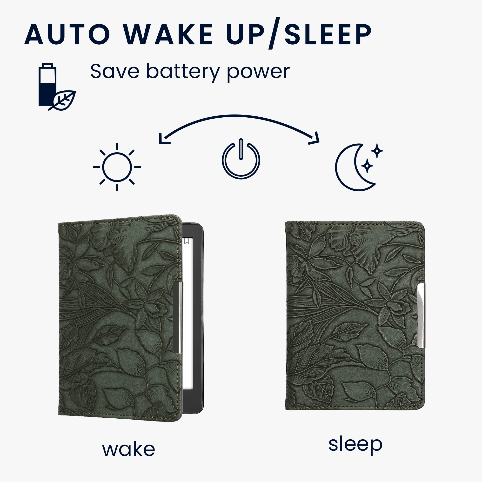 Obal pro Kobo Aura Edition 2 kwmobile s poutkem - reliéfní motiv květiny s zelená