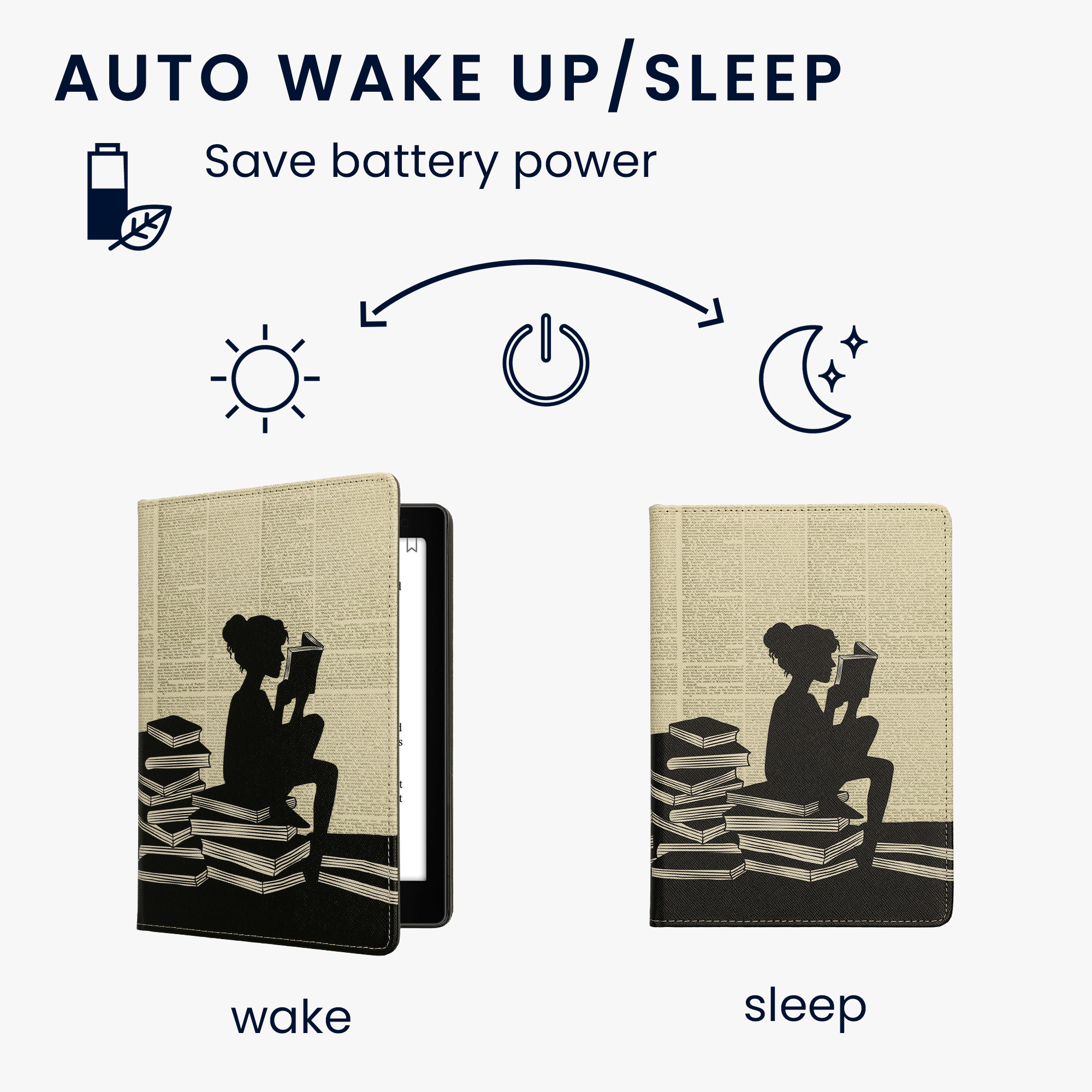 Obal pro Kobo Aura ONE kwmobile s poutkem - motiv dívka s knihami s černá / béžová