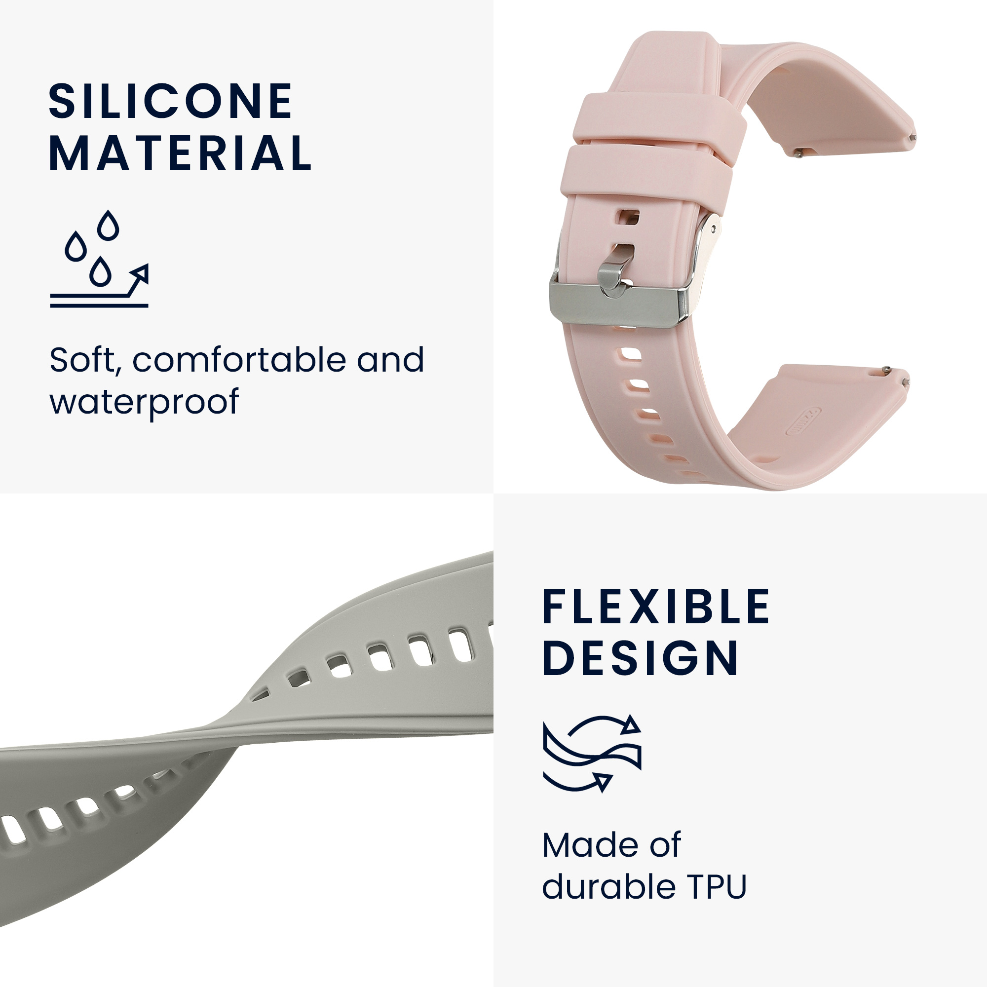2x Řemínek na chytré hodinky kwmobile pro GRV 22mm Smartwatch - pudrově růžová / šedá