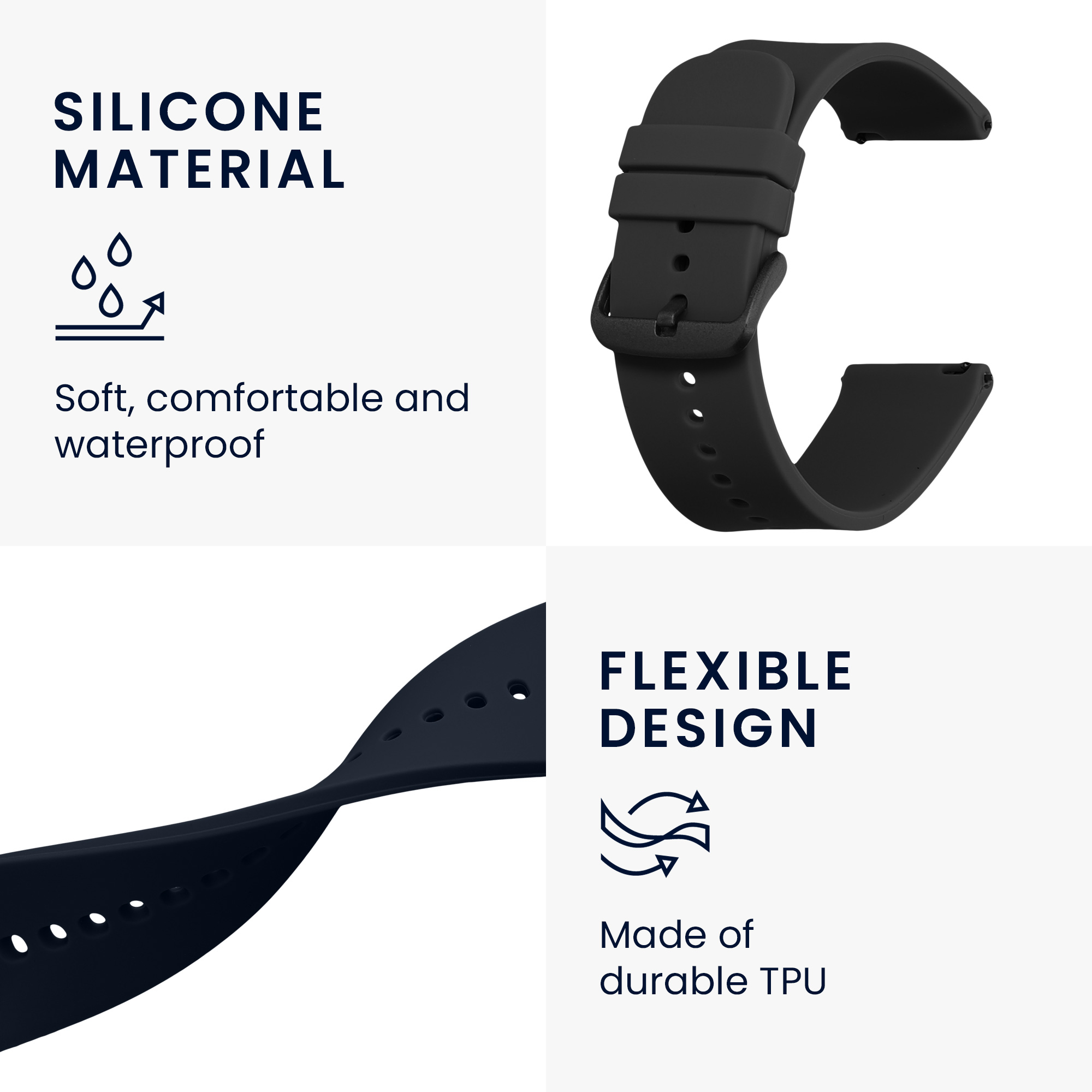 Řemínek Huami 22mm Amazfit Bip 6/Bip 5 Unity/Bip 5/GTS 3/Bal... 22mm kwmobile TPU černý/tmavě modrý