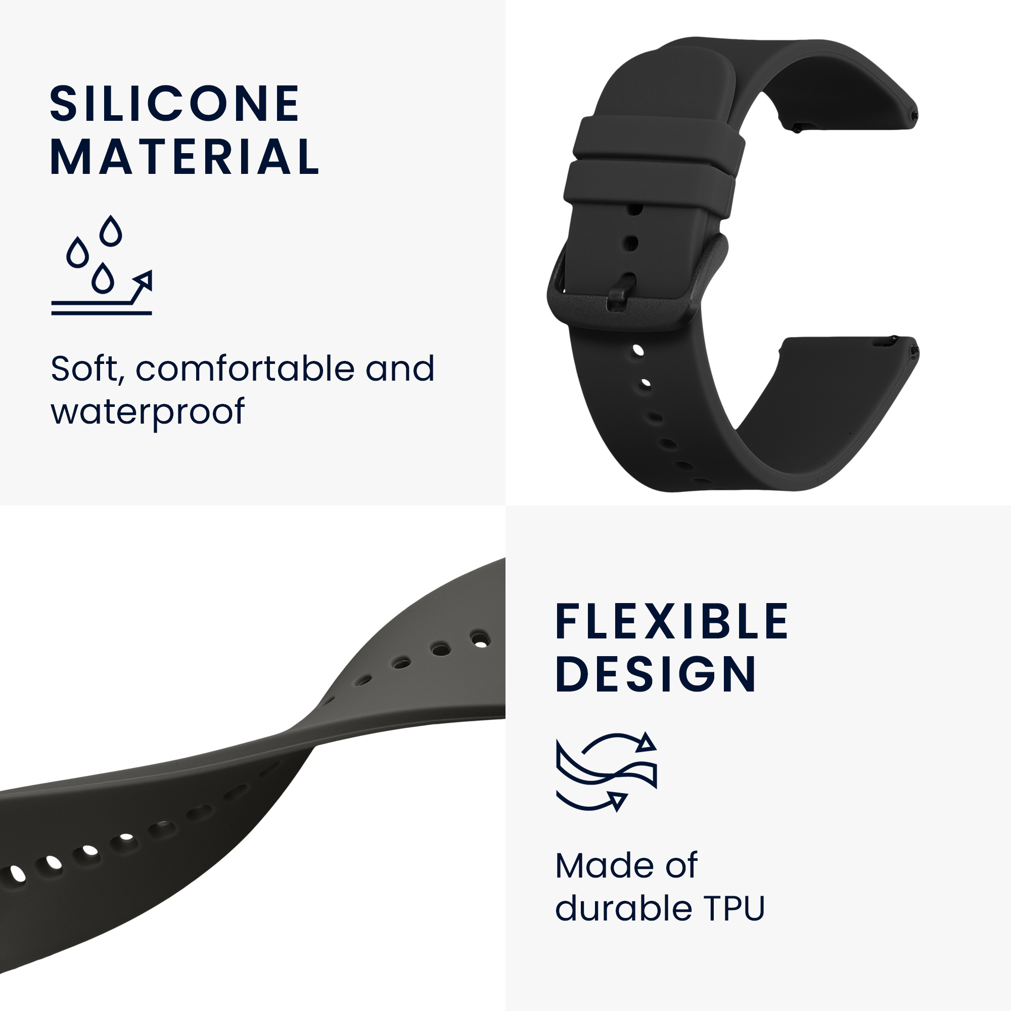 Řemínky pro Huami 22mm Amazfit Bip 6 / Bip 5 Unity / Bip 5 / GTS 3 / Balance 2 / Helio kwmobile silikonové - černá / šedá