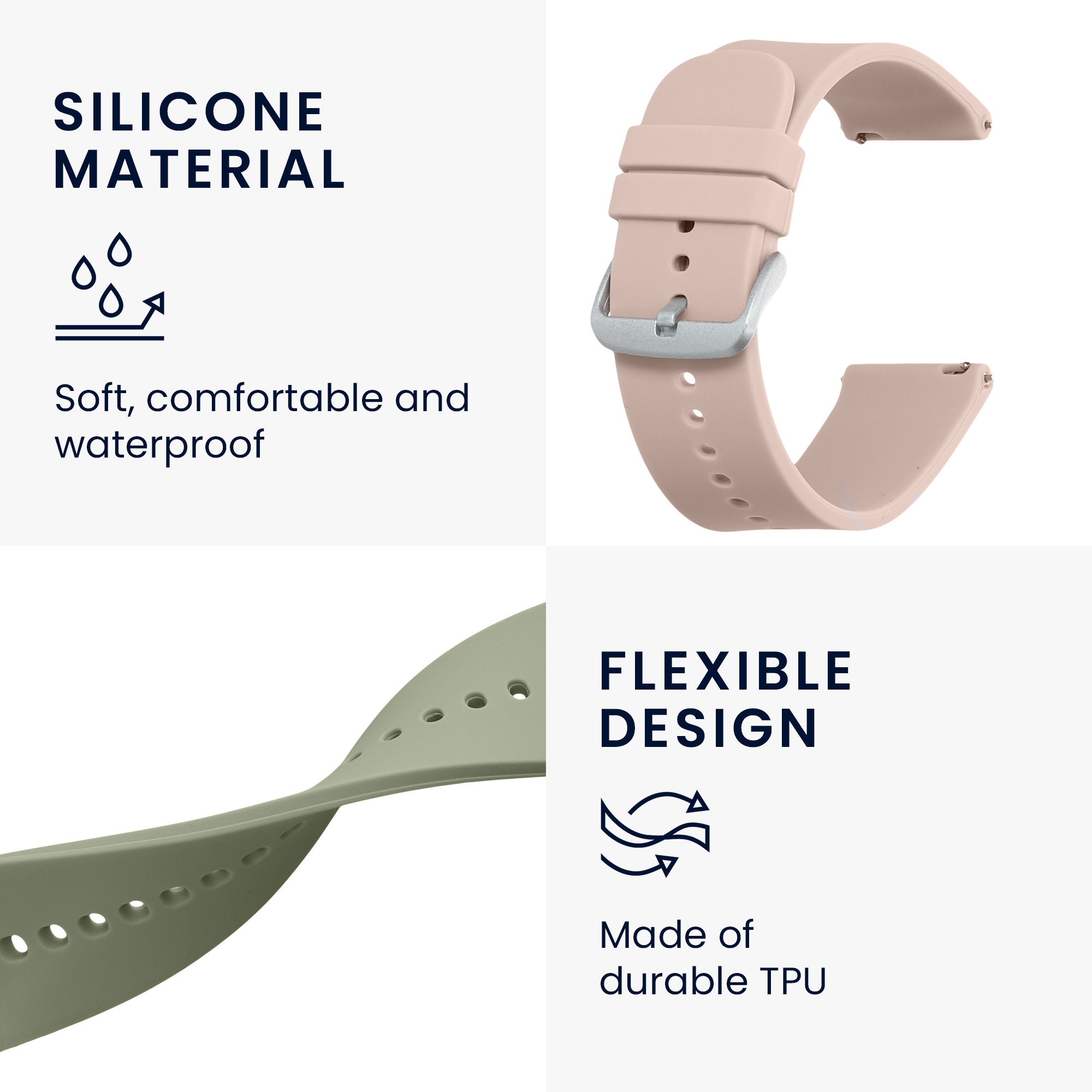 Řemínky pro Huami 22mm Amazfit Bip 6 / Bip 5 Unity / Bip 5 / GTS 3 / Balance 2 / Helio kwmobile silikonové - pastelově zelená / starorůžová