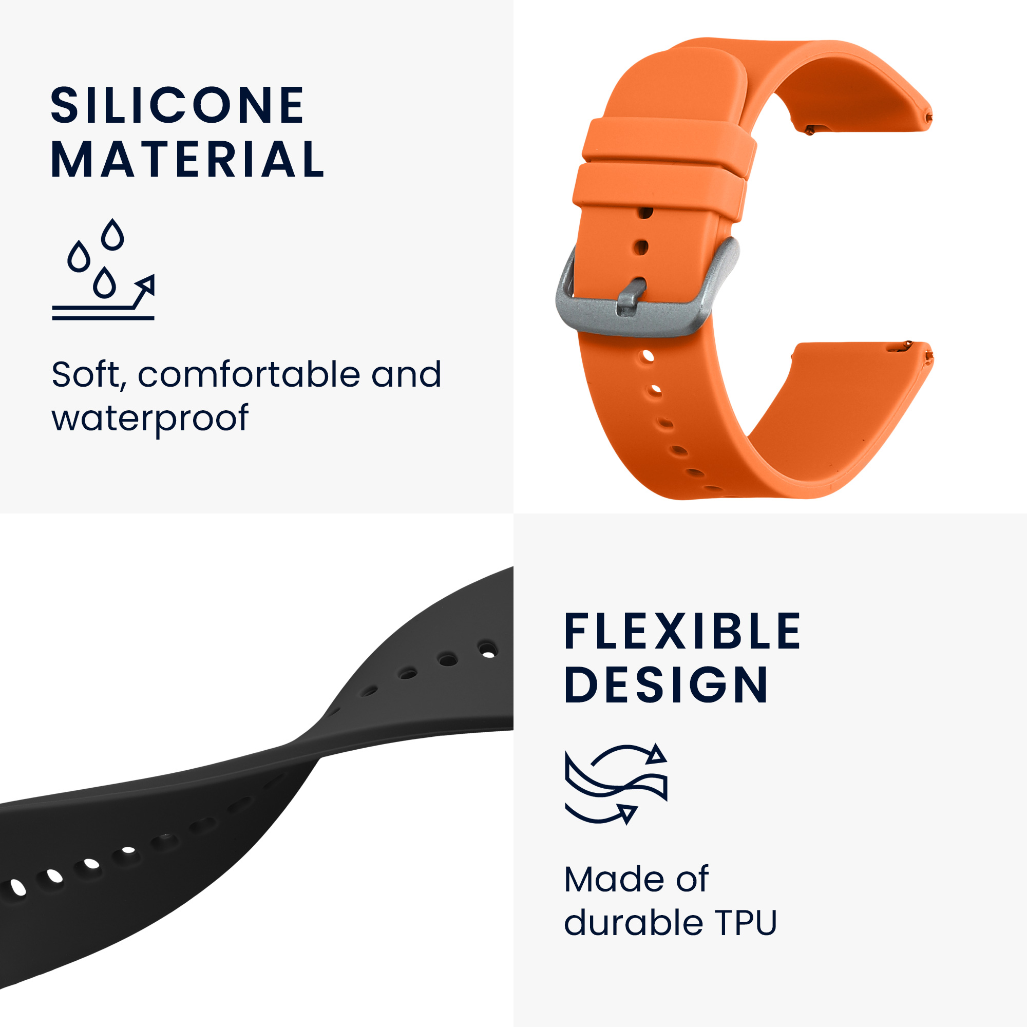 Řemínek Huami 22mm Amazfit Bip 6/Bip 5 Unity/Bip 5/GTS 3/Bal... 22mm kwmobile TPU černý/oranžový