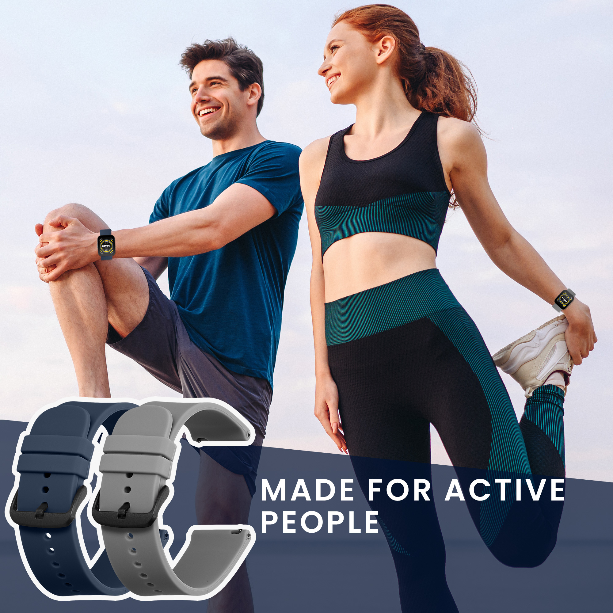 Řemínky pro 22mm Amazfit Bip 6 / Bip 5 Unity / Bip 5 / GTS 3 / Balance 2 / Helio kwmobile silikonové - tmavě modrá / šedá
