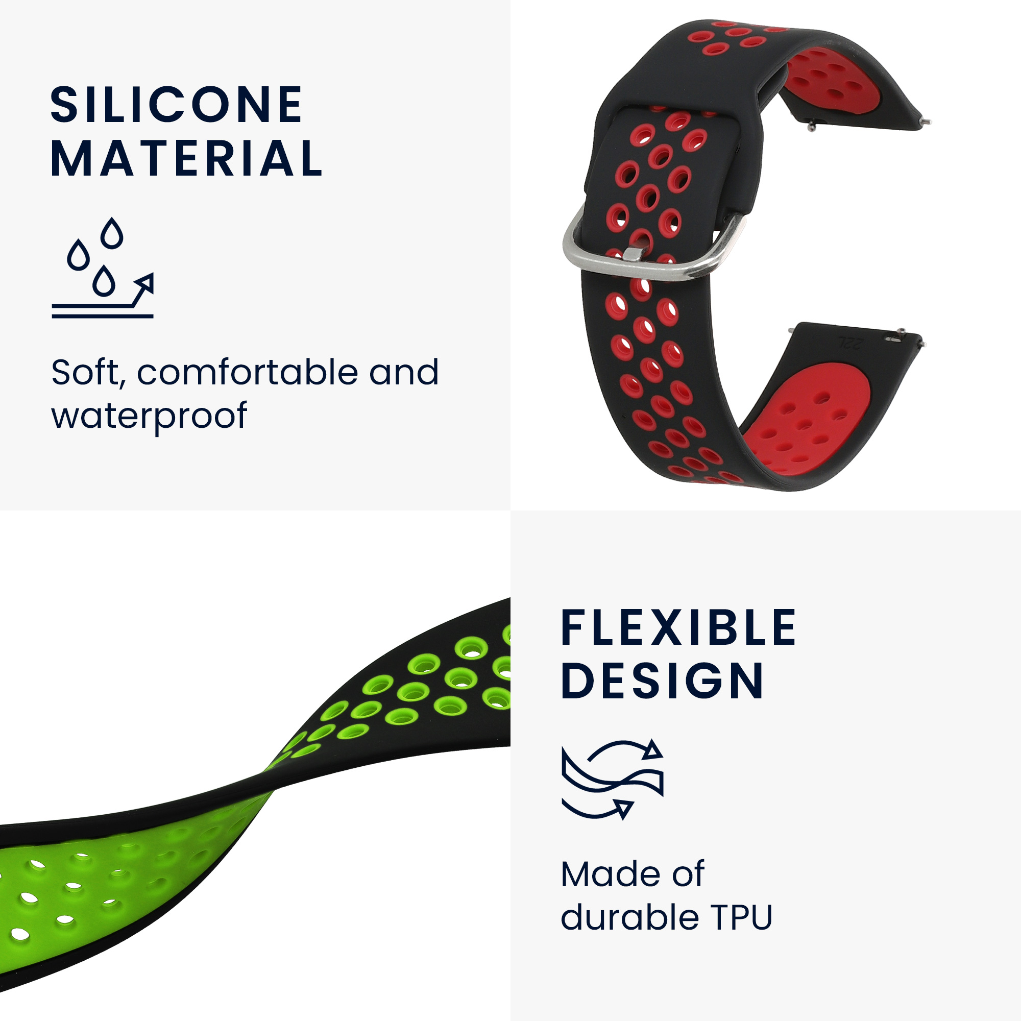 Řemínek Huami 22mm Amazfit Bip 6/Bip 5 Unity/Bip 5/GTS 3/Bal... 22mm kwmobile TPU černý/červený/černý/zelený
