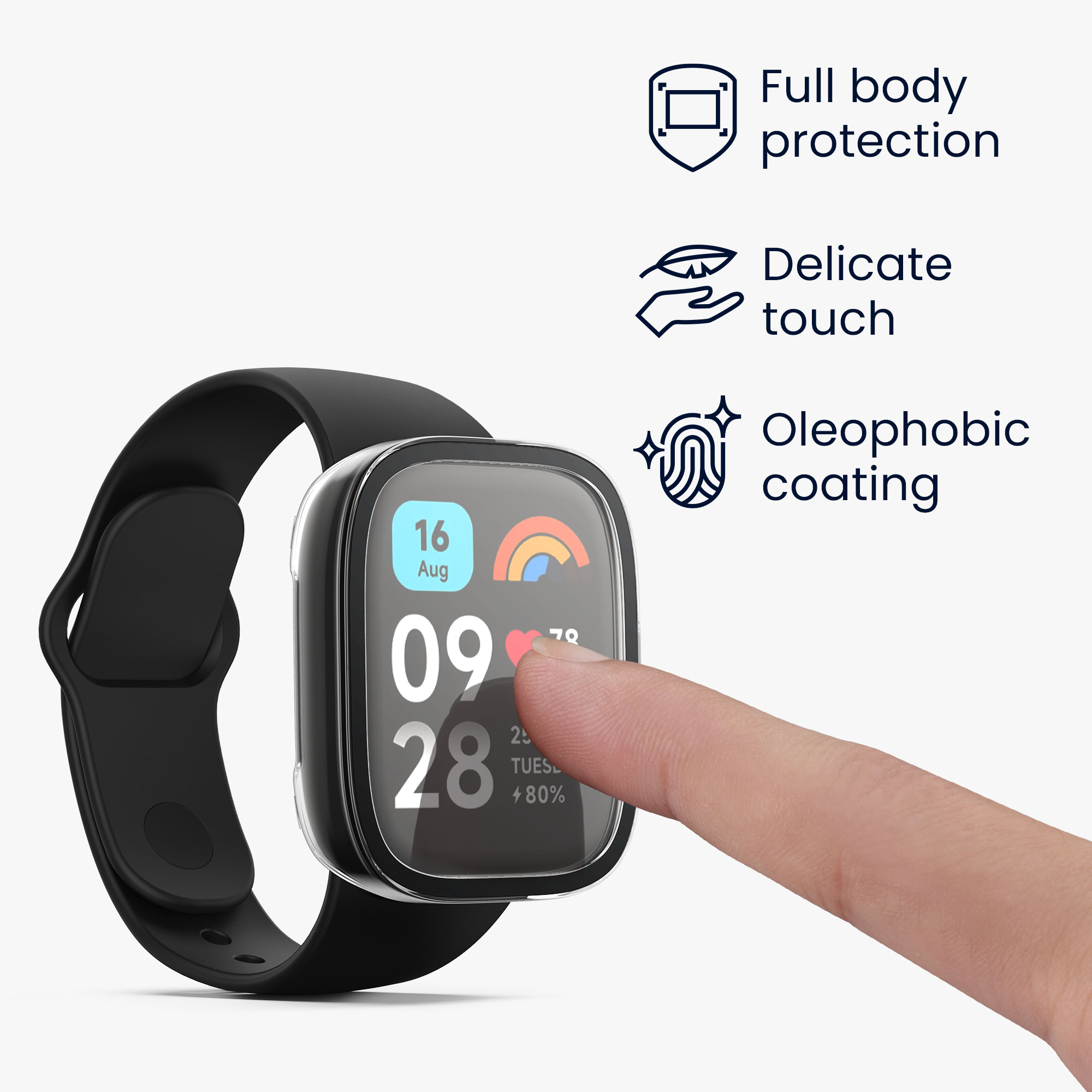 Kryt s tvrzeným sklem pro Xiaomi Redmi Watch 3 Active / Redmi Watch 3 Lite, 2 ks kwmobile ‑ čirá / černá