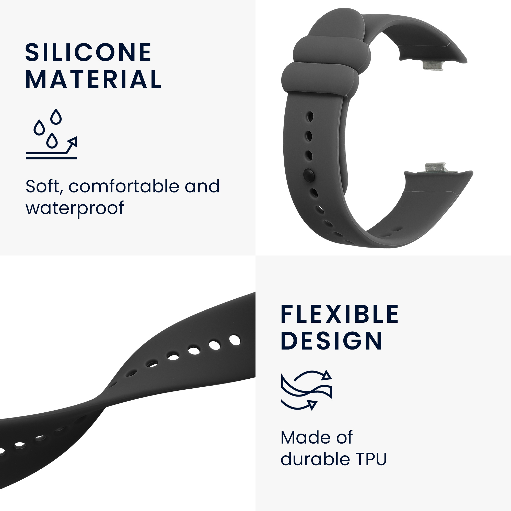 Řemínky pro Xiaomi Mi Band 8 Pro kwmobile silikonové - černá / šedá