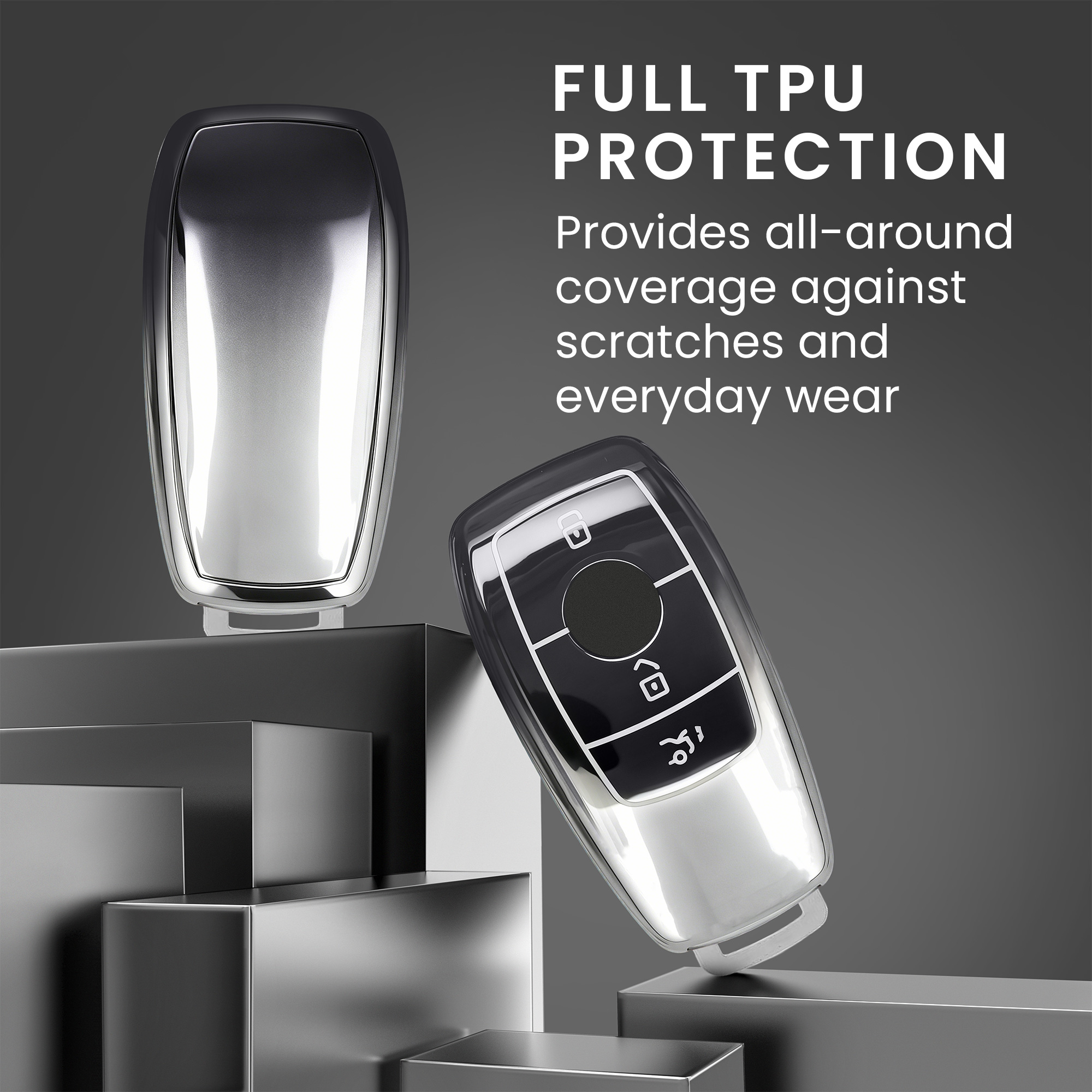 Obal na klíč od auta pro Mercedes-Benz chytrý klíč klíč od auta (only Keyless) kwmobile TPU - tmavě šedá / stříbrná
