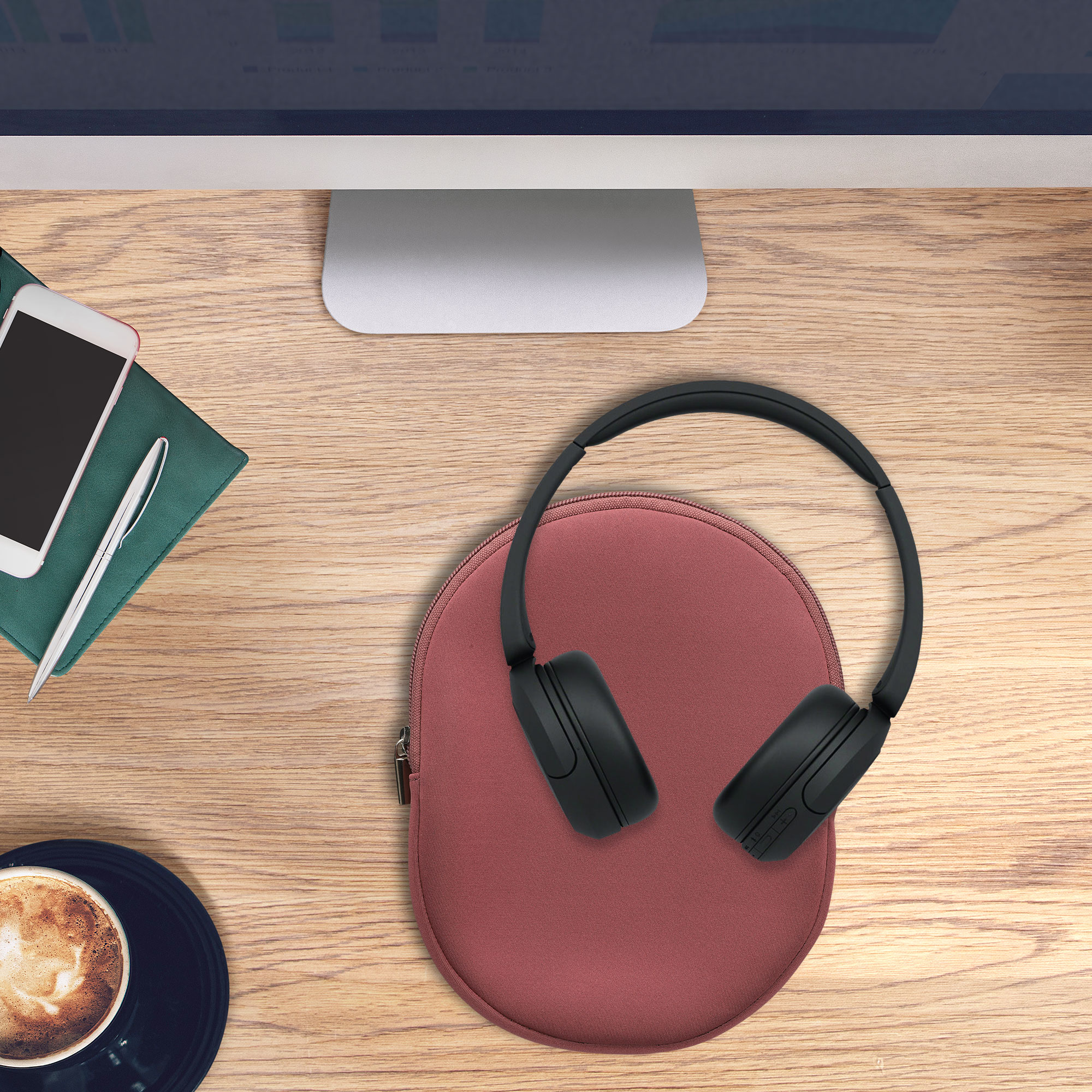 Pouzdro kwmobile na sluchátka Sony WH-CH520 / WH-CH510 / MDR-ZX110 - tmavě růžová