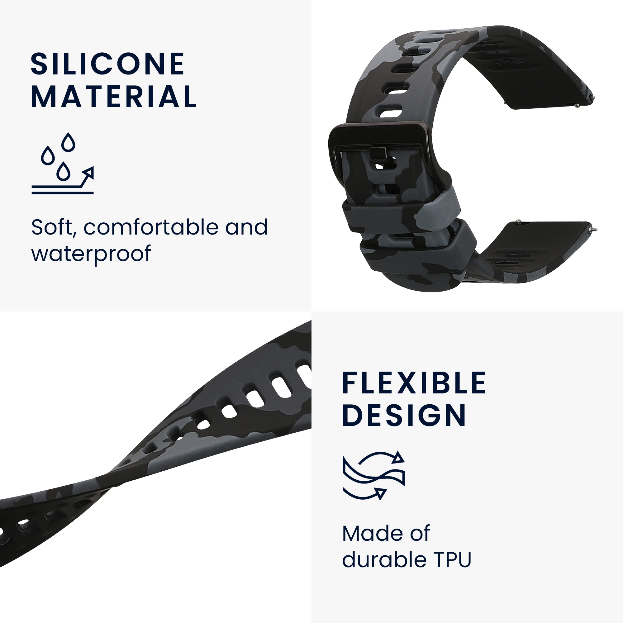 TPU silikonový řemínek pro Xiaomi Watch S4/S4 Sport/S3/S2/Watch S1 Active/Redmi Watch 5 Active kwmobile silikonové - camouflage tmavě šedá / černá / světle šedá