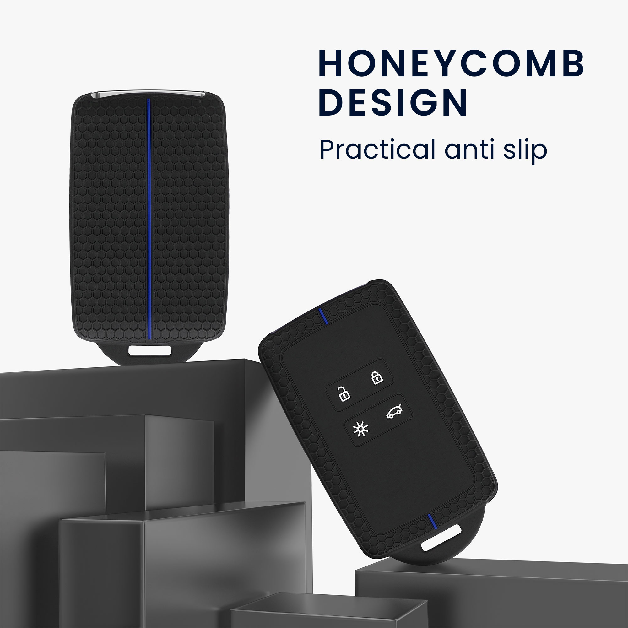 Silikonové pouzdro na klíč od auta pro Renault klíč se 4 tlačítky Smart Key (pouze Keyless Go) kwmobile - černá / modrá
